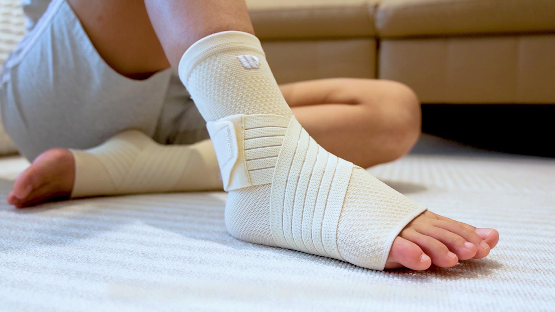 Image of Low-Profile Ankle Braces for Women & Men, Customizable Ankle Compression Sleeve w /Wide Strap, Foot Support Wrap for Plantar Fasciitis Pain Relief, Achilles Tendonitis, Sprain, Beige, 1 Pair, M