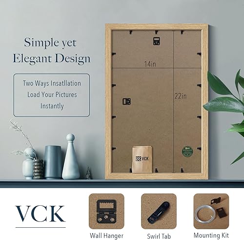 Miniatura 3 de VCK Juego de 3 portarretratos de 14 x 22 pulgadas, color roble, madera maciza natural, marco de galería de pared exclusivo con textura