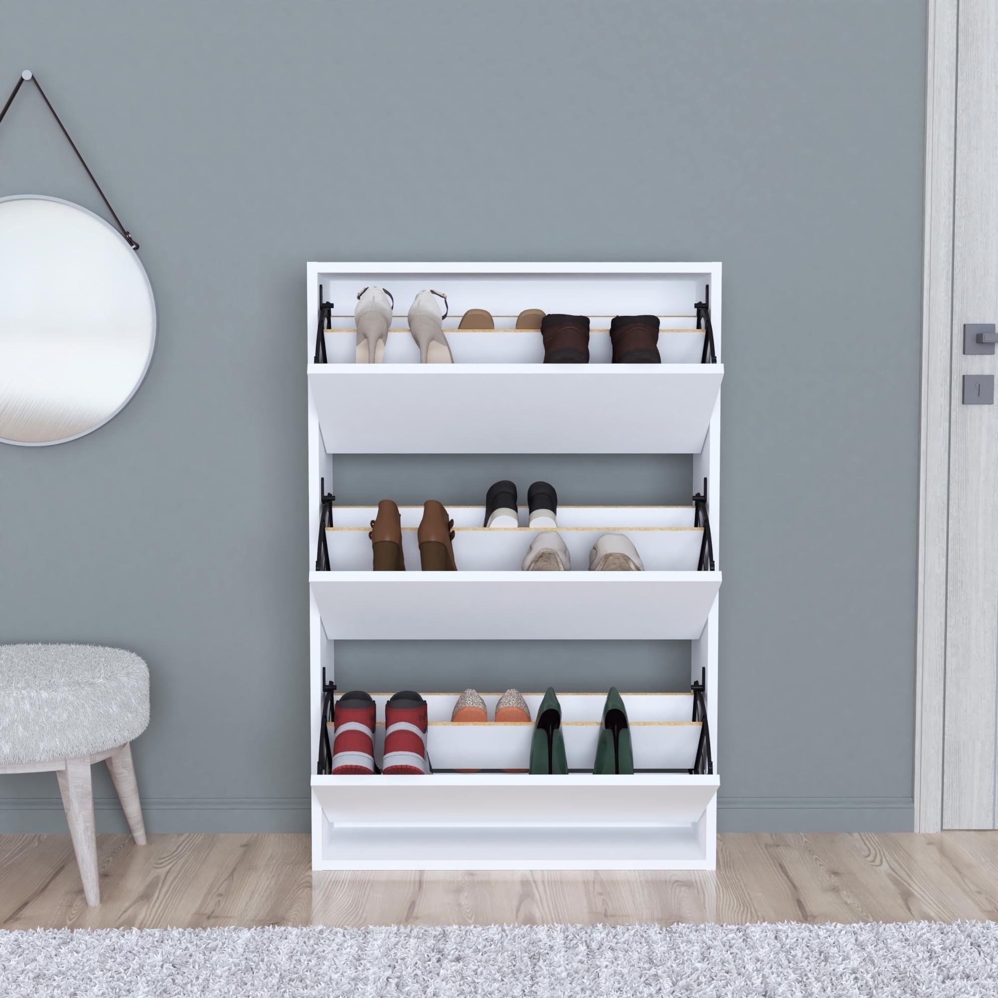 [en.casa] Meuble à Chaussures Range-Chaussures Armoire à Chaussures Meuble de Rangement pour 18 Paires Panneau de Particules 110 x 74 x 24 cm Blanc