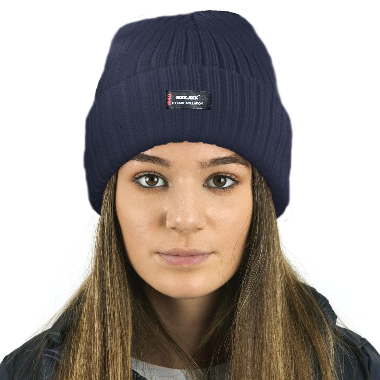 Rockjock Women's Navy Warm Winter Lined Beanie Hat With R40 Thermal Insulation
