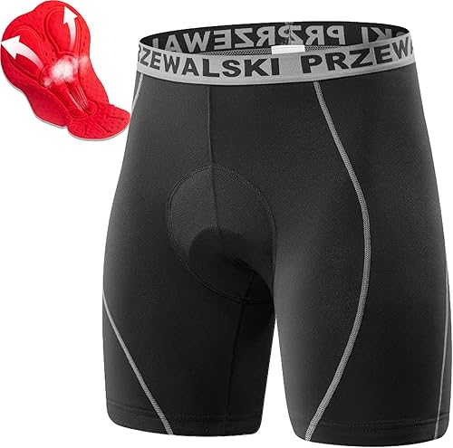 Przewalski Ropa interior de ciclismo para hombre, 4D, acolchados, pantalones cortos de ciclismo de montaña, pantalones cortos acolchados para