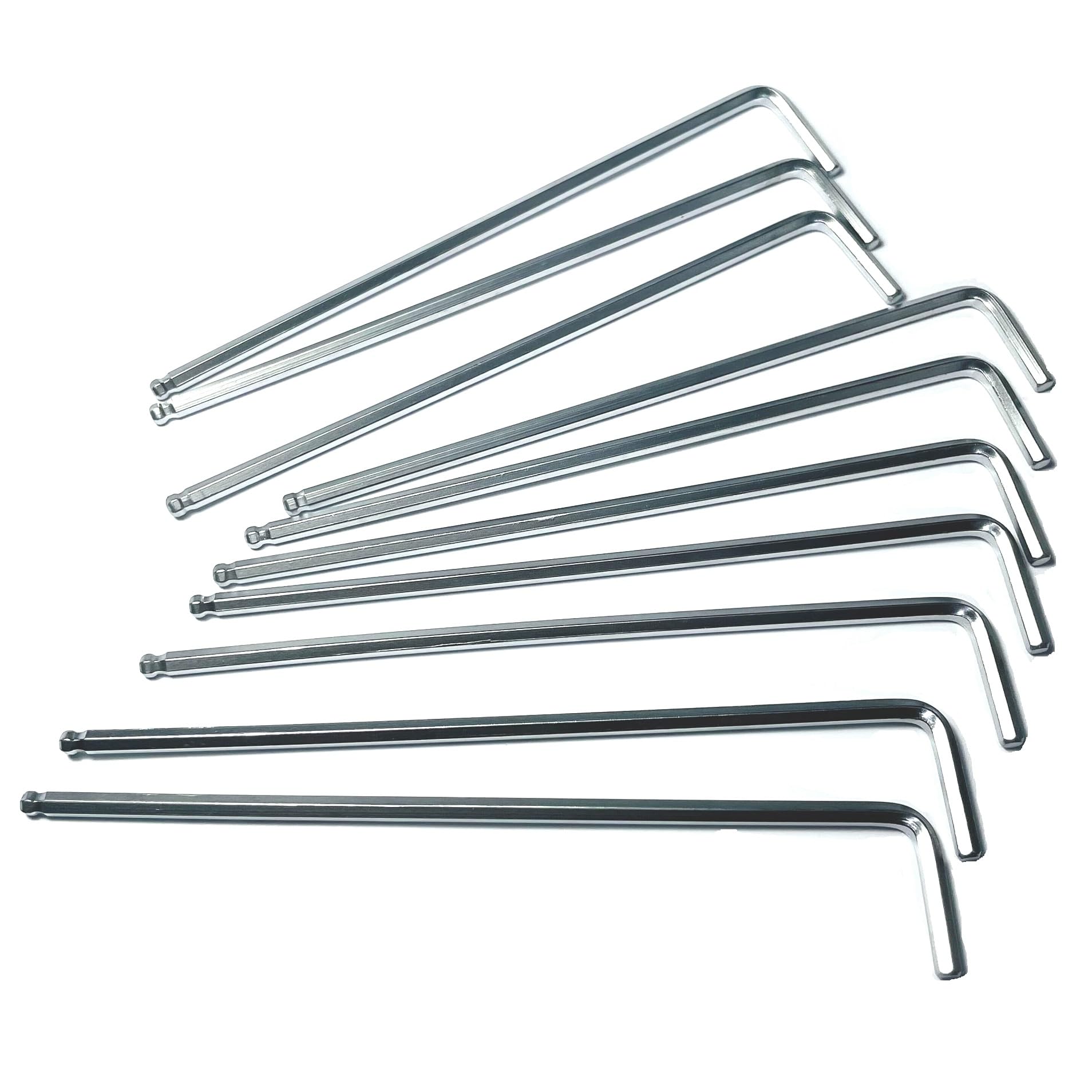 10-teiliges Inbusschlüssel-Set 5/32 Zoll – Mit Kugelkopf Und Langem Arm, Vernickelt, Aus Chrom-Vanadium-Stahl
