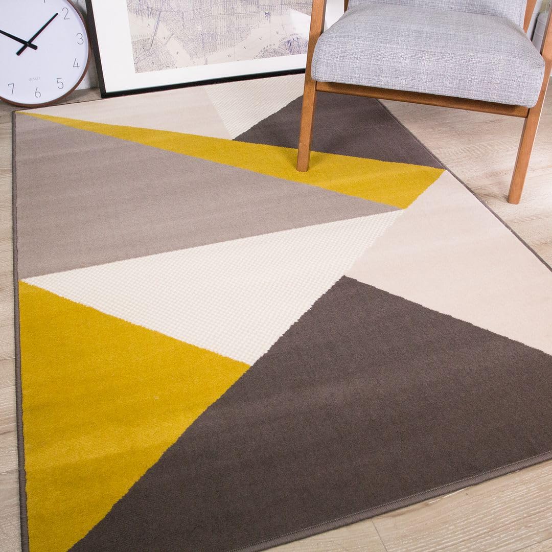 Modern Style Florence Ochre Gold Mustard Grey Triangle Rugs (80cm - View #3
