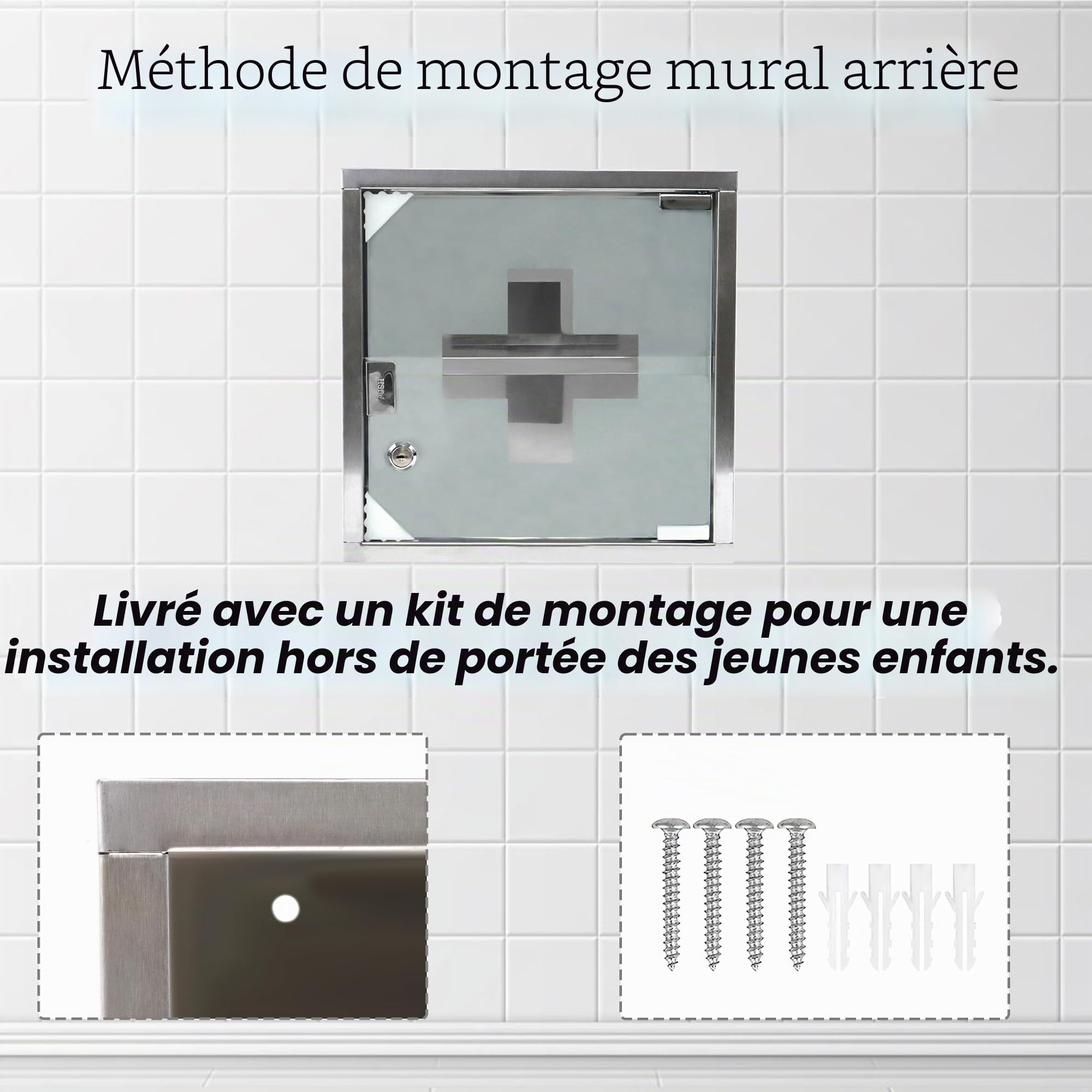 NAIZY Armoire À Pharmacie 2 Compartiments 30x12x30cm, Porte en Verre Dépoli Magnétique, 2 Clés, Verrouillable, Suspendue