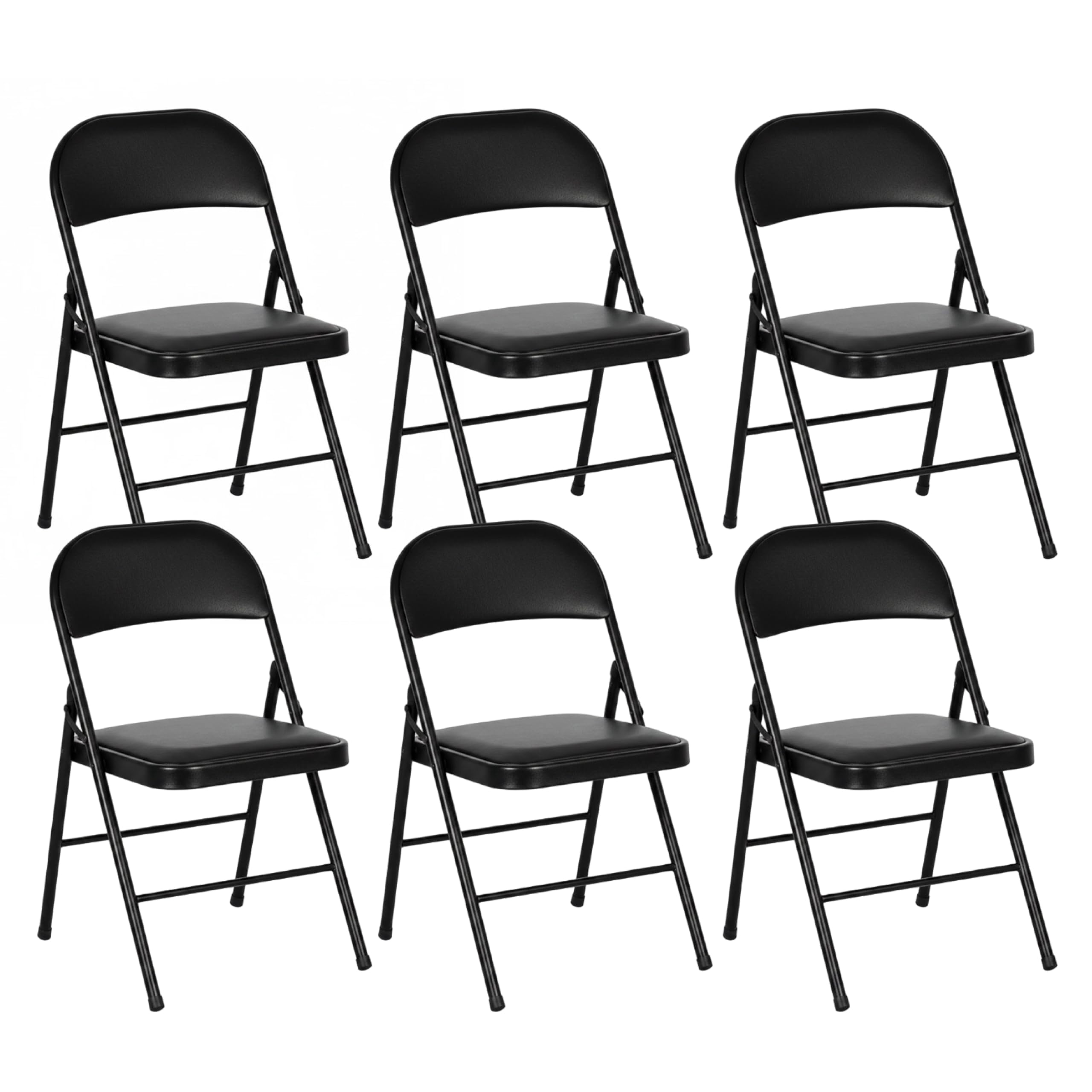 Baroni Home Juego de 6 sillas plegables negras, asiento y respaldo acolchados, impermeables y fáciles de limpiar, silla ahorra espacio al abrir y cerrar, 45 x 48 x 77 cm