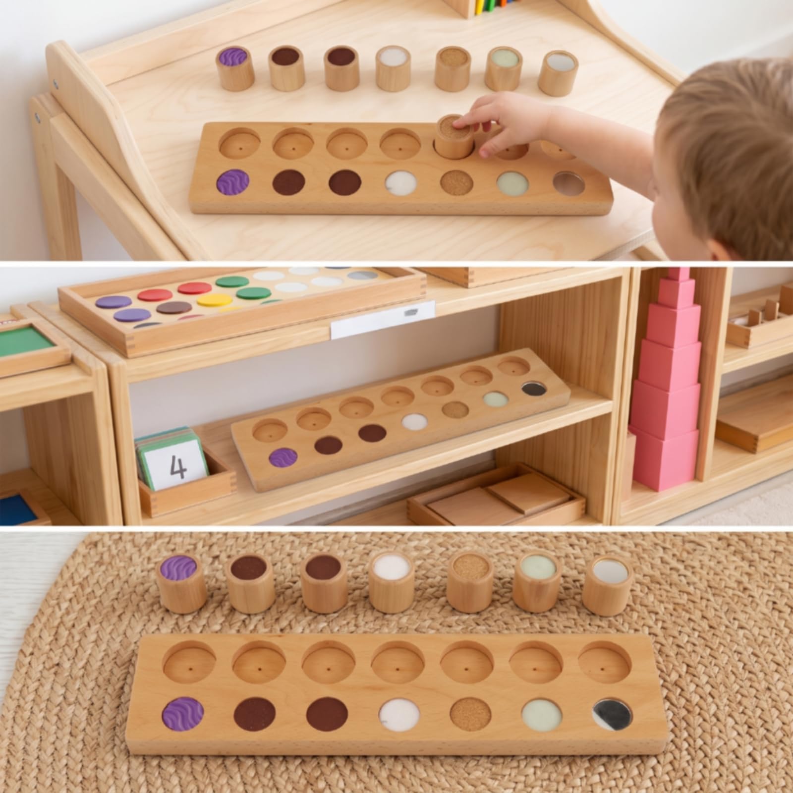 Sharplace Tablero Sensorial Infantil Didáctico Educativo Interactivo de Madera con Botones Texturizados para Integración Sensorial Motricidad Fina Asociación y