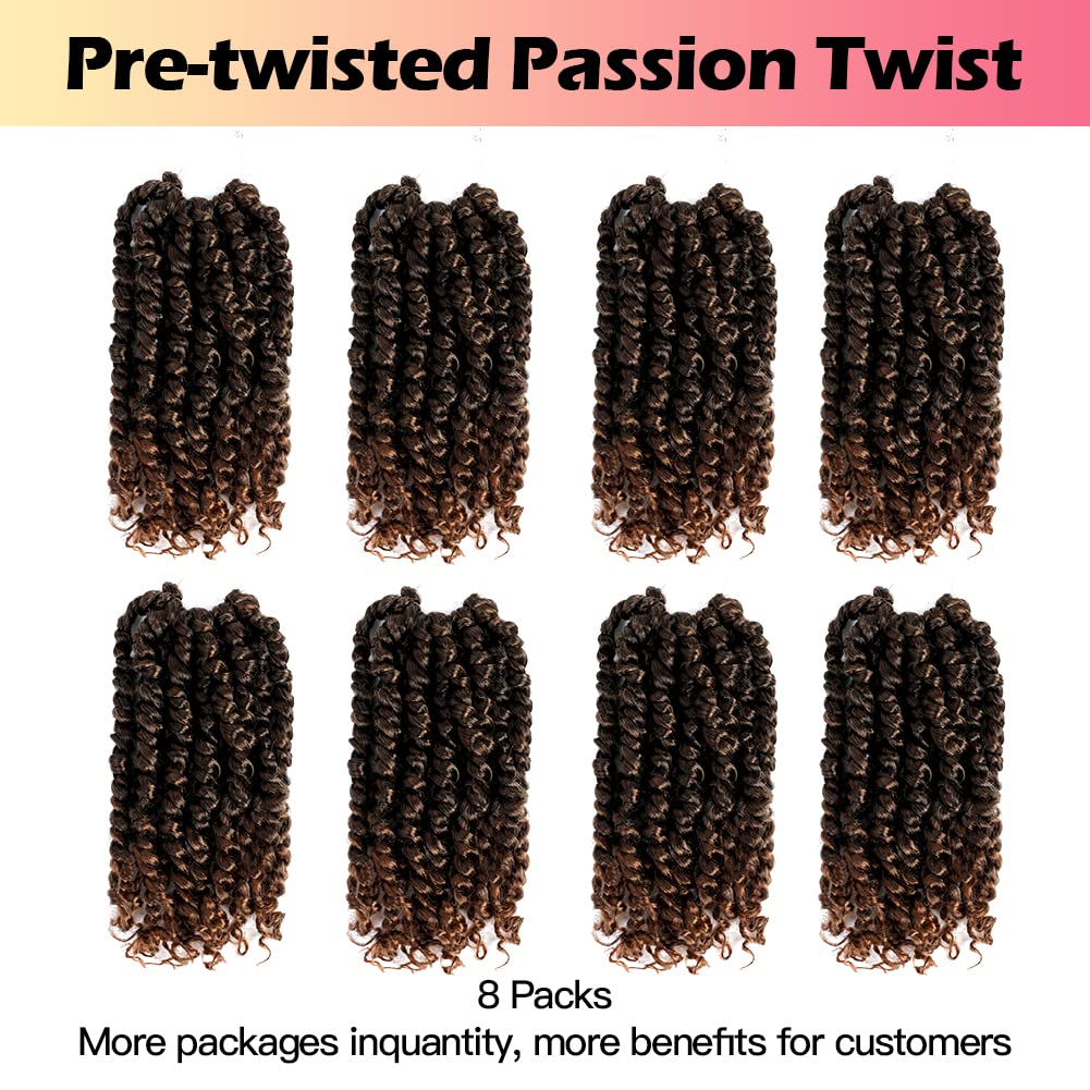 Niseyo 6 Inch Passion Twist Hair Pre-twisted 8 Packs Pre-looped Crochet Passion Twist Crochet Hair Short Braids (T30, Ombre Medium Dark Brown) - Image 6