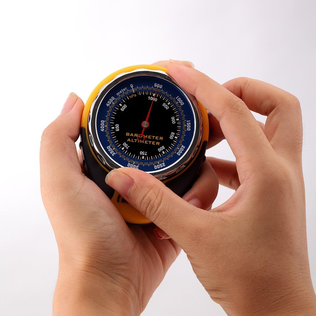 Handheld Pocket Mechanical Battery Free 4 in 1 Altimeter Barometer Thermometer Compass with Carabiner for Climbing Camping Hiking Skiing Fishing and Other Outdoor Sports