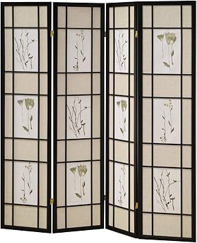 ORE International Four Panel Shoji Screen Black Finish