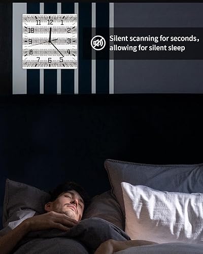 Miniatura 6 de Reloj de pared de madera bohemio étnica tribu silencioso, sin tictac, geométrico cuadrado en blanco y negro, funciona con pilas, reloj decorativo