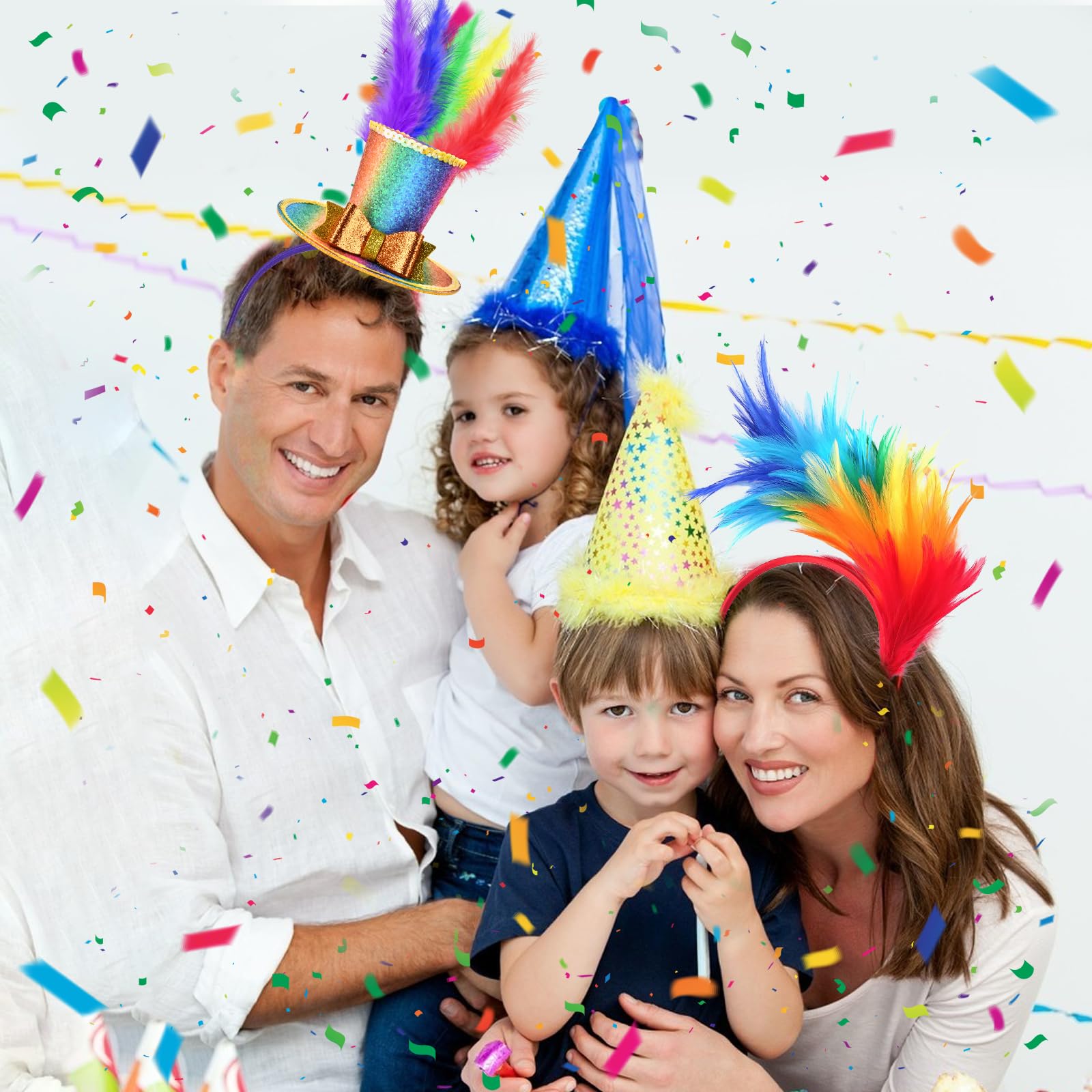 Cerchietto per capelli con piume colorate, per carnevale, decorazione divertente, copricapo arcobaleno, pappagallo, costume da donna, per bambini