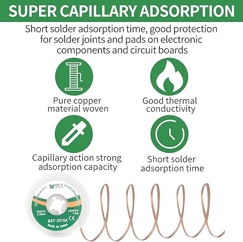 Miniatura 3 de Mecha de soldadura, trenza de mecha de soldadura, trenza de mecha de soldadura, removedor de trenza de mecha de soldadura (ancho 0.10 pulgadas,