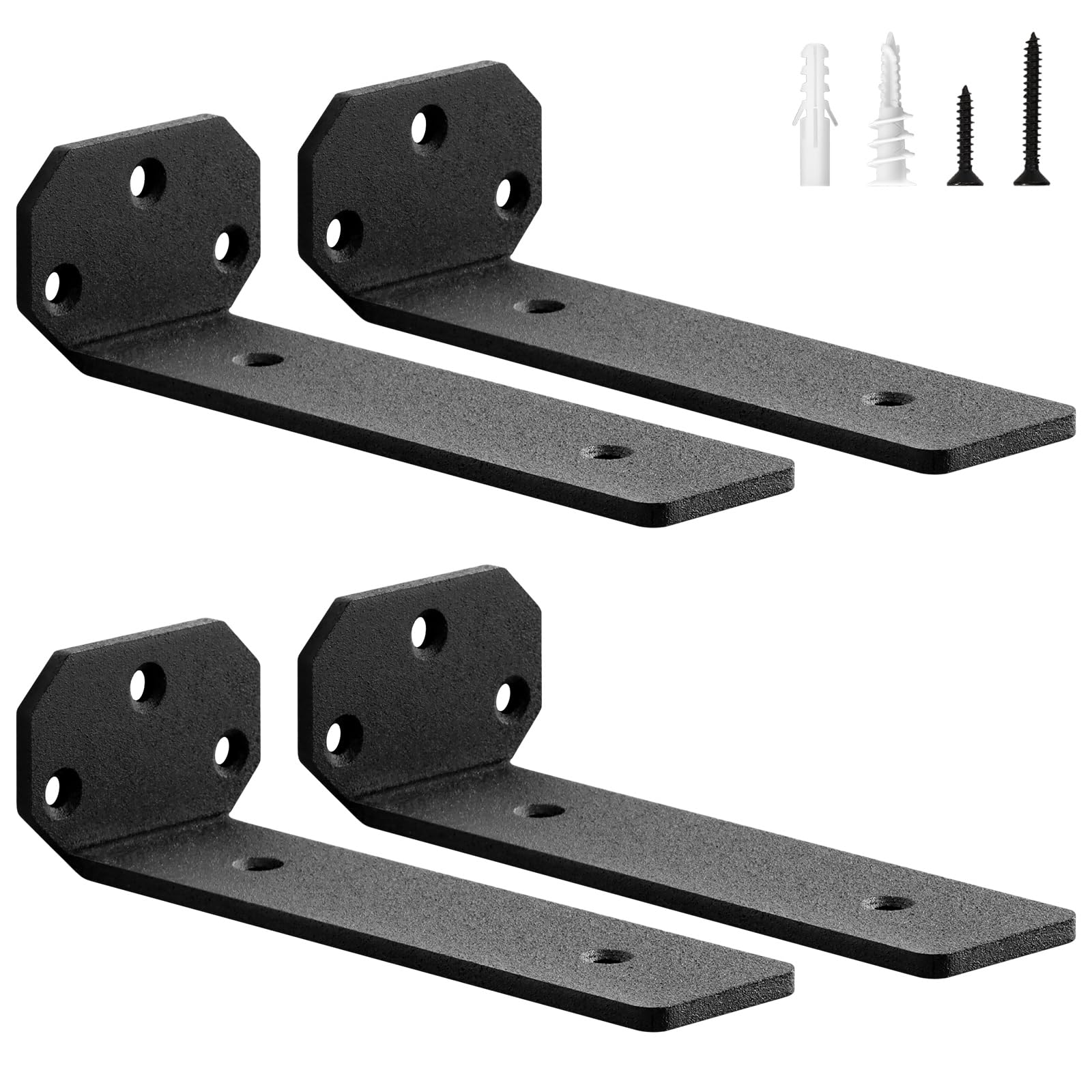 scicent 4 Pack Scaffold Board Shelf Brackets, Floating Shelf Bracket 50KG Capacity, 5mm Thick, Wall Brackets for Shelves, Shelf Support with Screws (Black 15cm)