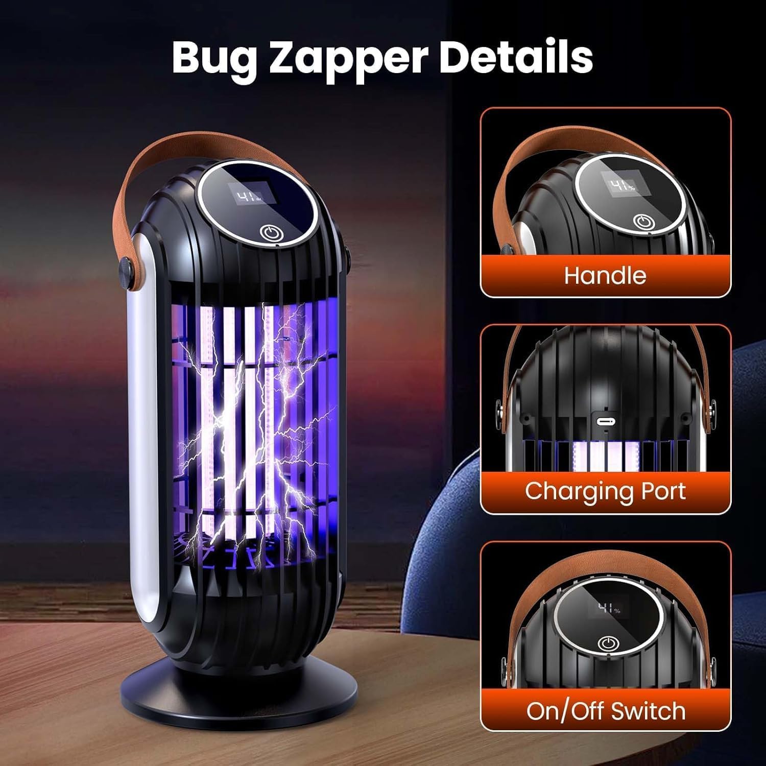 Insektenvernichter Elektrisch, 4 Modi 2000V Mückenfalle, 4000mAh USB Mückenlampe 395nm UV Insektenfalle Insektenlampe Moskito Killer Lampe Elektrische Fliegenfalle Innenbereich für Aussen