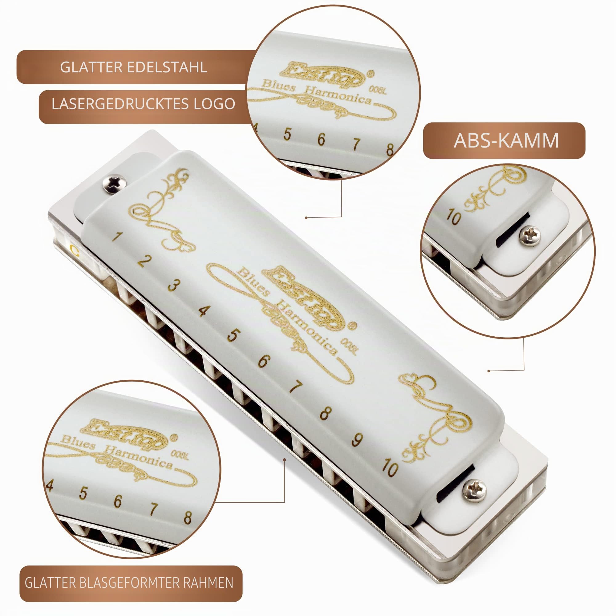 East top Diatonische Blues Harmonica Mundharmonika C Key T008L 10 Loch Mundharmonika Für professionelle Spieler, Anfänger, Studenten, Erwachsene, Kinder, als bestes Geschenk