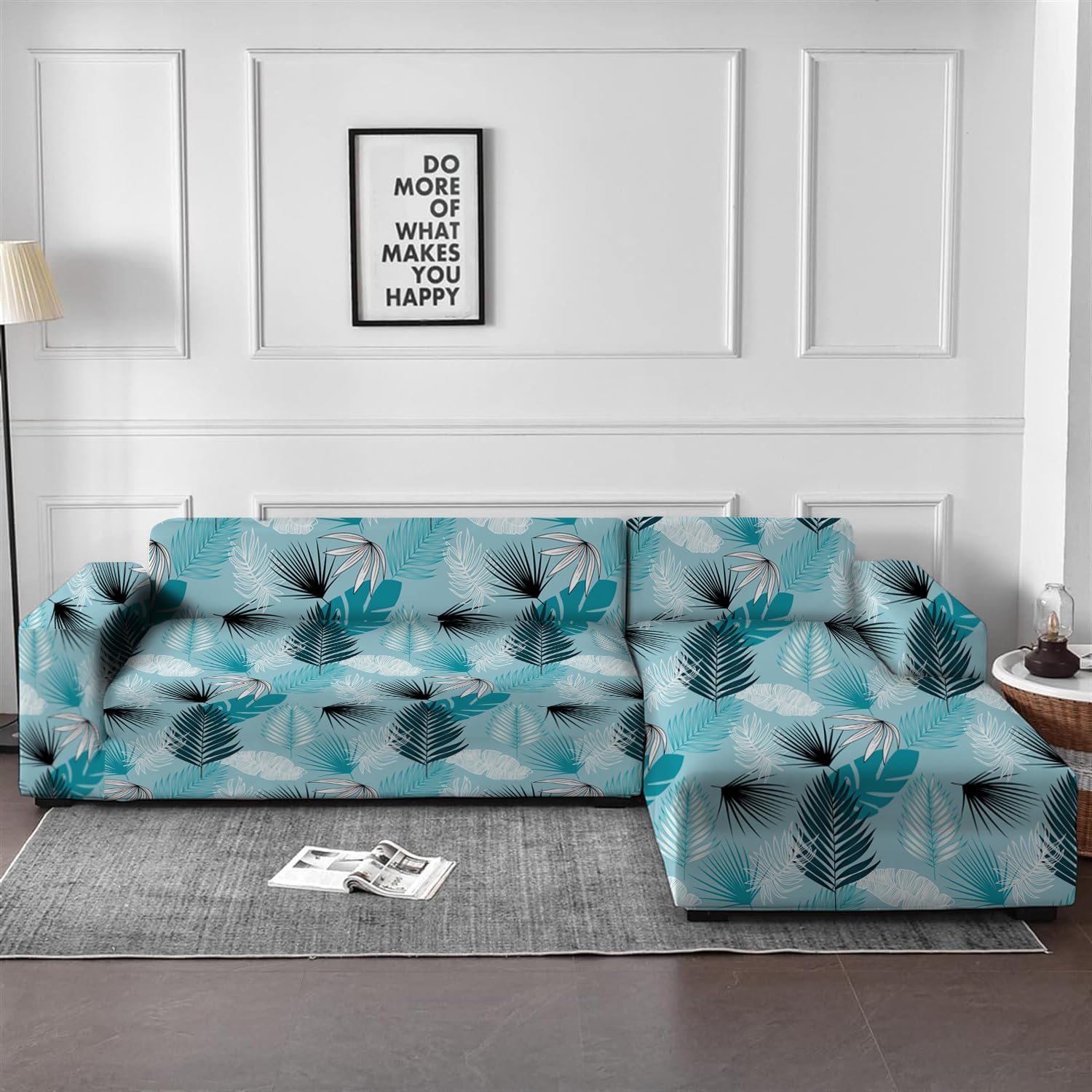 Lukzer L-Shaped Sofa Cover - Navy Blue Flower -10
