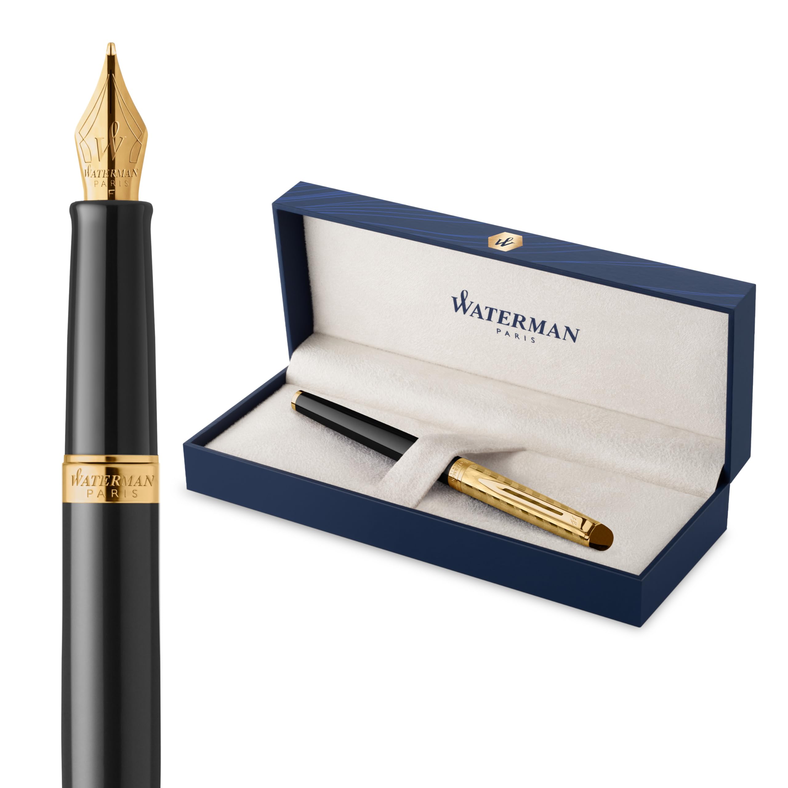 Parure Waterman Le Man 100 - Stylo Plume Or 18 Carats + Stylo Bille - Noir Écrin