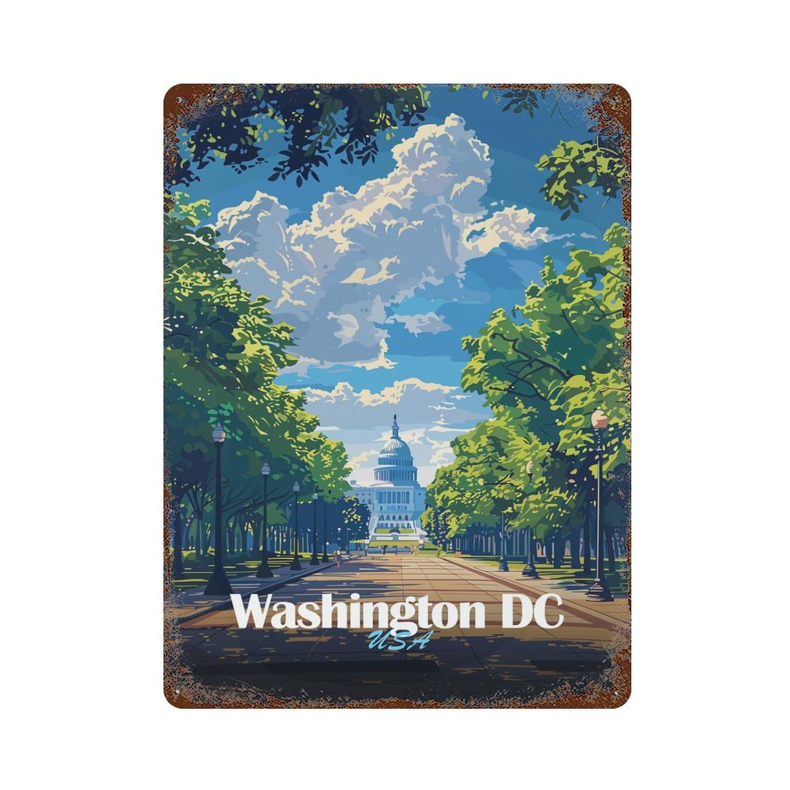 Rust Effect Washington DC, USA, Capitol Building Rusty Metal Tin Sign 15.7"x11.8", Farmhouse Wall Decor for Shed, Workshop And Garage Wall Decor