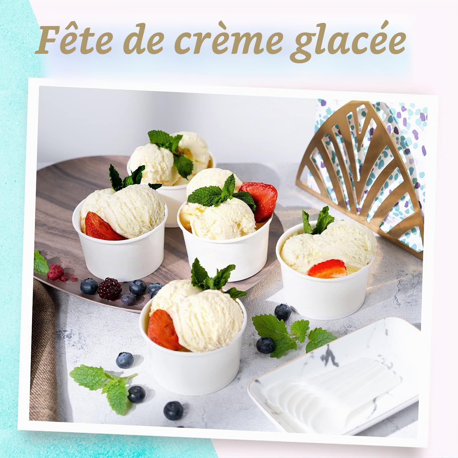 MATICAN Coupelles en Papier pour Glace - Lot de 100 Coupelles Jetables de 160 ml pour Desserts Chauds ou Froids