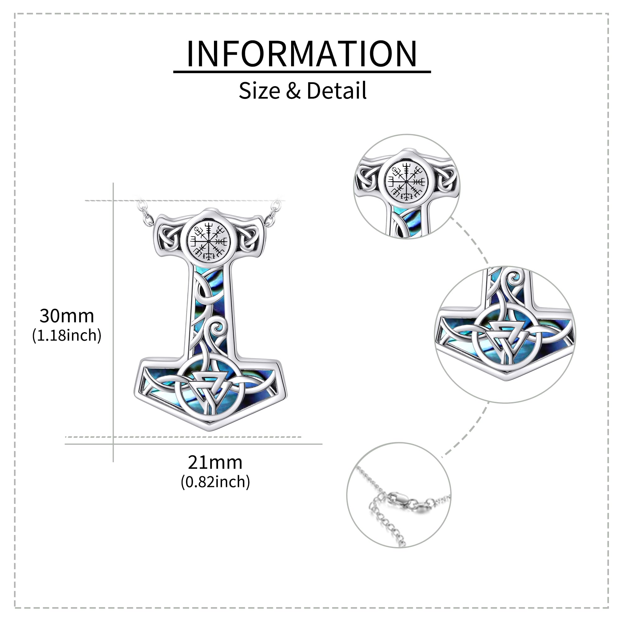 Thors Hammer Halskette Sterling Silber Mjolnir Wikinger Kompass Anhänger Halskette Schmuck Geschenke für Frauen Freundin