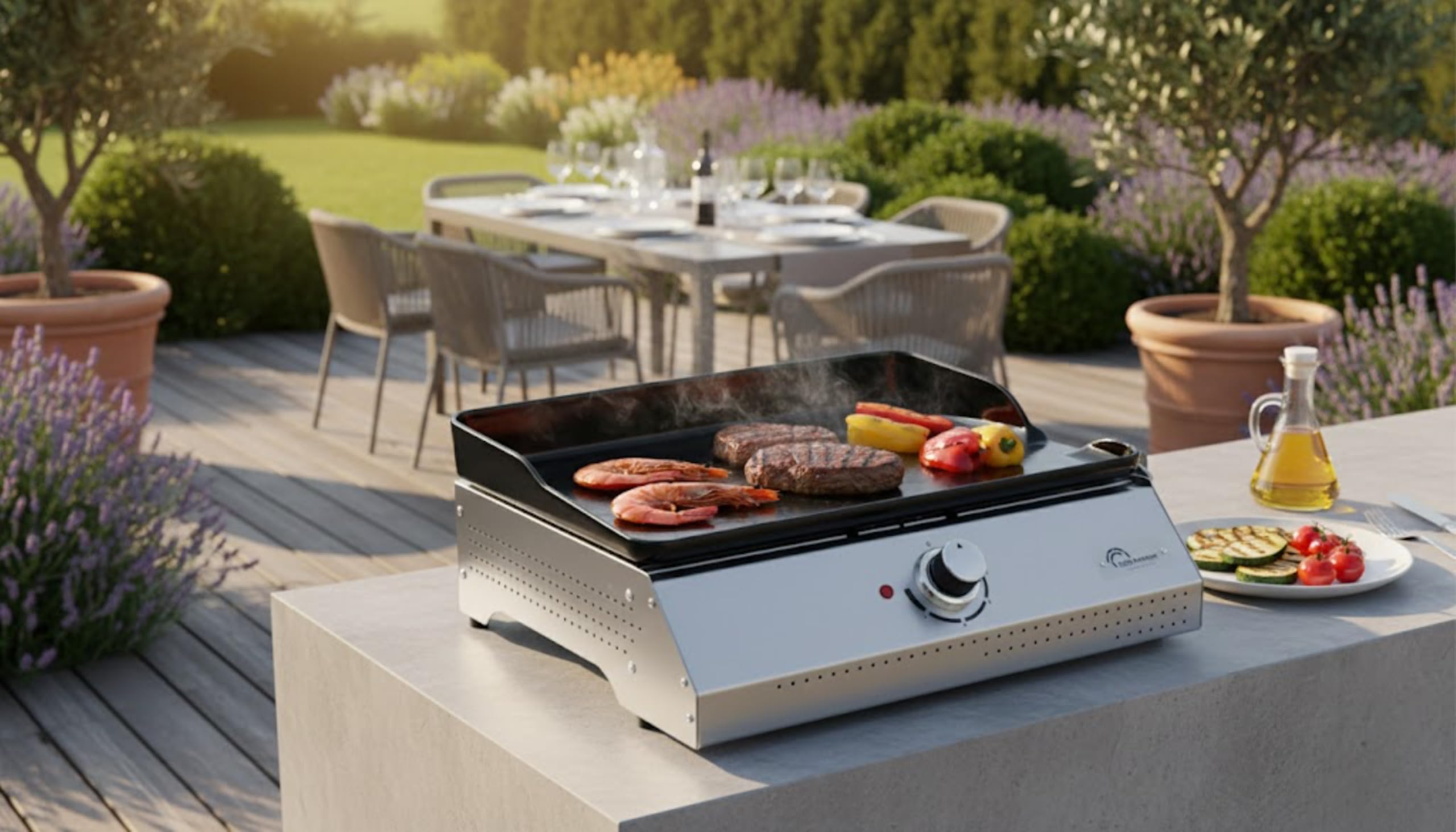 LITTLE BALANCE 8713 Biscarosse 50-35, Plancha électrique, Plaque de cuisson Fonte émaillée XL, 2150 W, Fabrication 100% française, Inox
