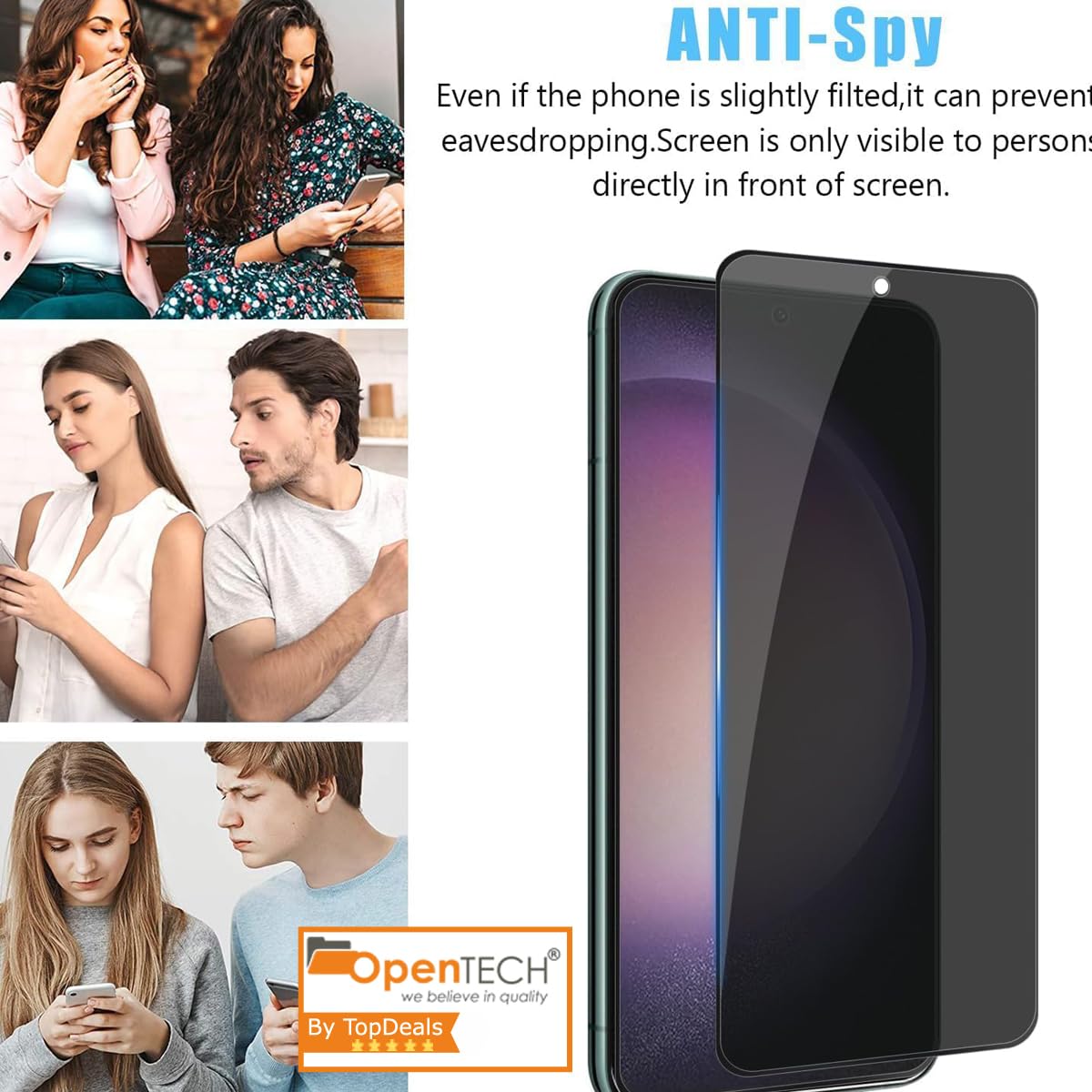 OpenTech® Privacy Tempered Glass Screen Protector Compatible for Samsung Galaxy S24 / Samsung Galaxy S25 with Edge to Edge Coverage and Easy Installation kit — Amazon image 2