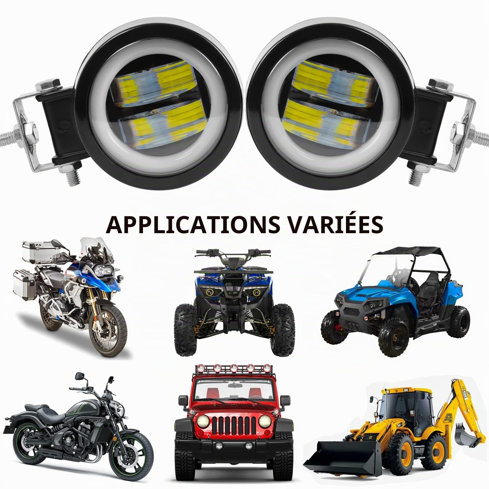 DREAMIZER Rond Phares Avant Pour Moto, 12V/24V Phares supplémentaires pour moto, Feux Antibrouillard 6000K 40W 4000LM compatible avec Jeep Wrangler ATV UTV Offroad Tracteur Camions, Étanche IP68