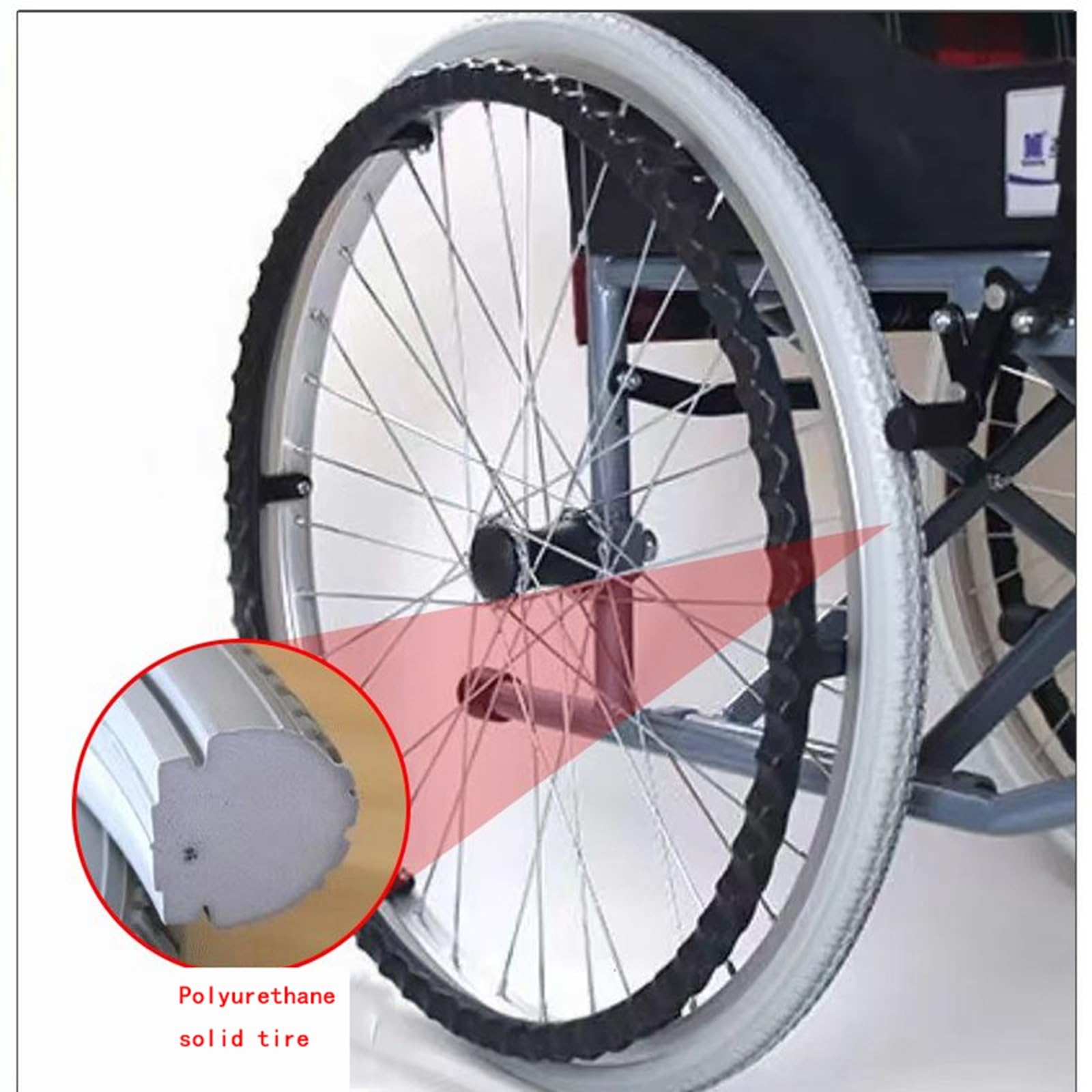 24 zoll Manuelle Rollstuhl Hinten Rad Zubehör Polyurethan Solide Reifen Schwarz Grau Ein Paar(Gray)