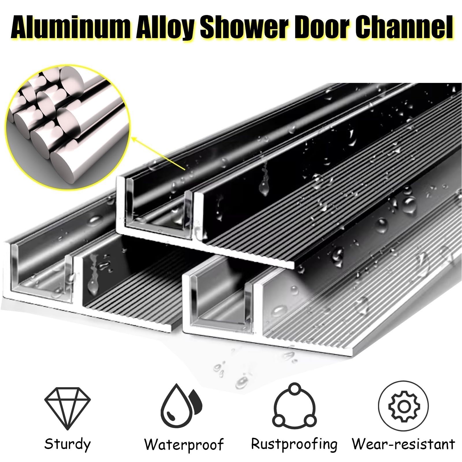 Canal de cristal para ducha de baño con almohadilla protectora de silicona, ranura de perfil para riel de partición, 1,7 m de largo para el hogar, hotel, oficina