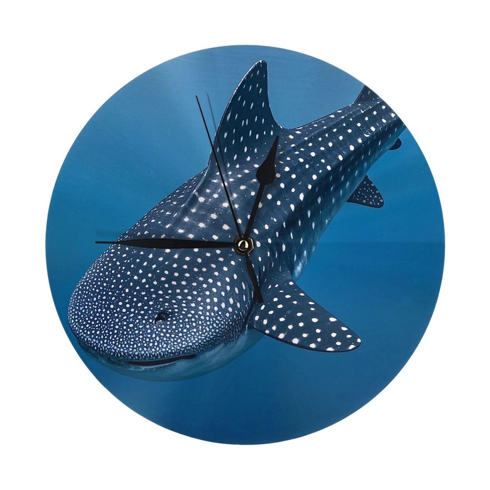 FodPand Variegated Whale Shark Navy Wall Clock - 10 Inch Silent Non-Ticking Modern Wall Clocks Battery Operated - Classic Simple Minimalist Analog Round Decorative Clock for Kitchen, Home, Office