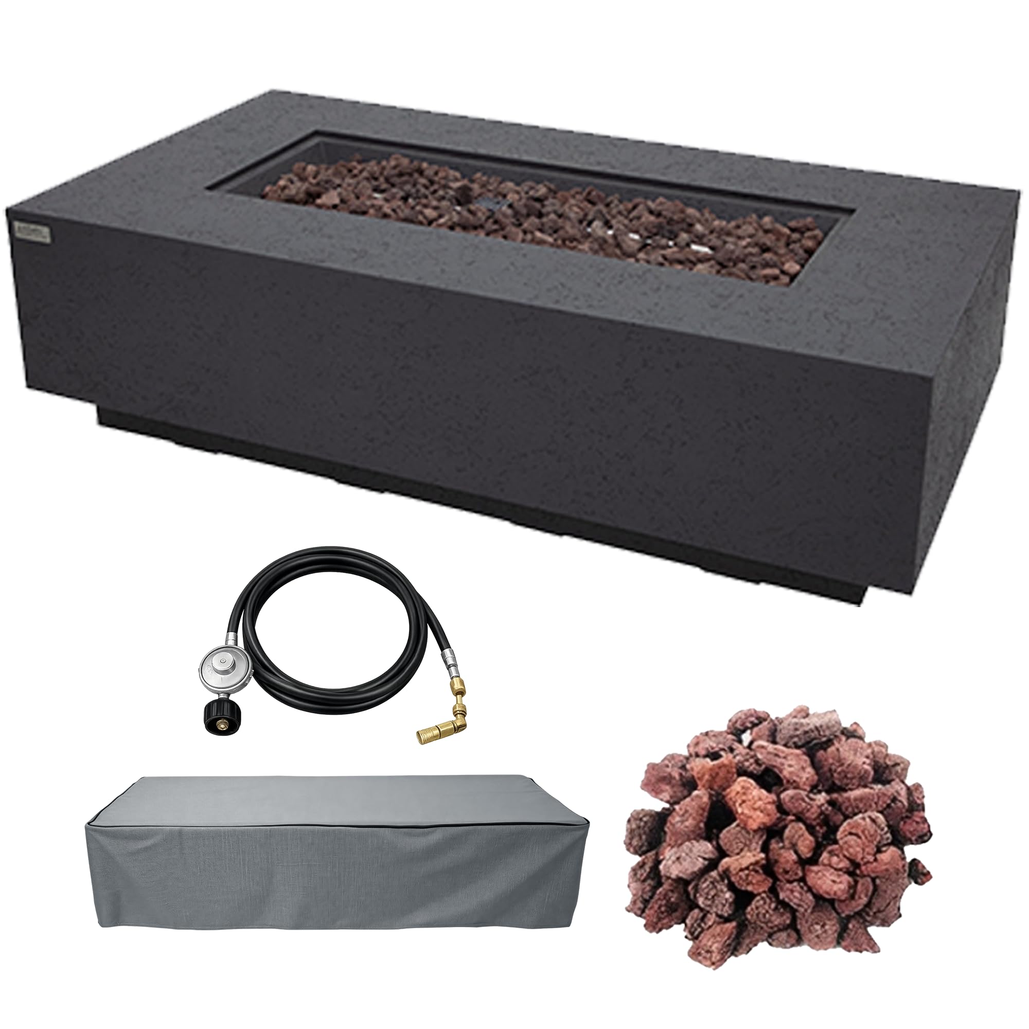 AMS 60" Rectangular Concrete GFRC Propane Gas Fire Pit Table (Dark Gray)