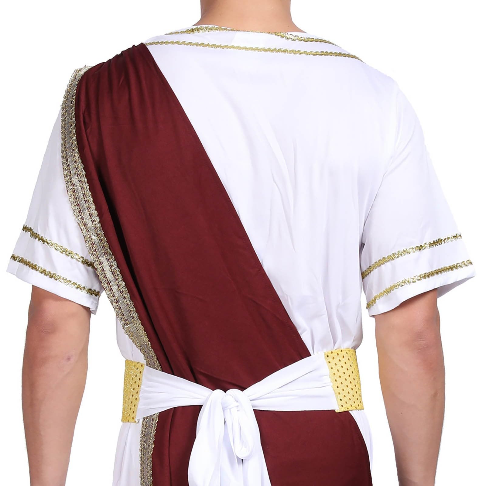 Men's Roman Senator Costume, Classic Ancient Greek Toga Outfit with Red Sash & Gold Trim - Image 8