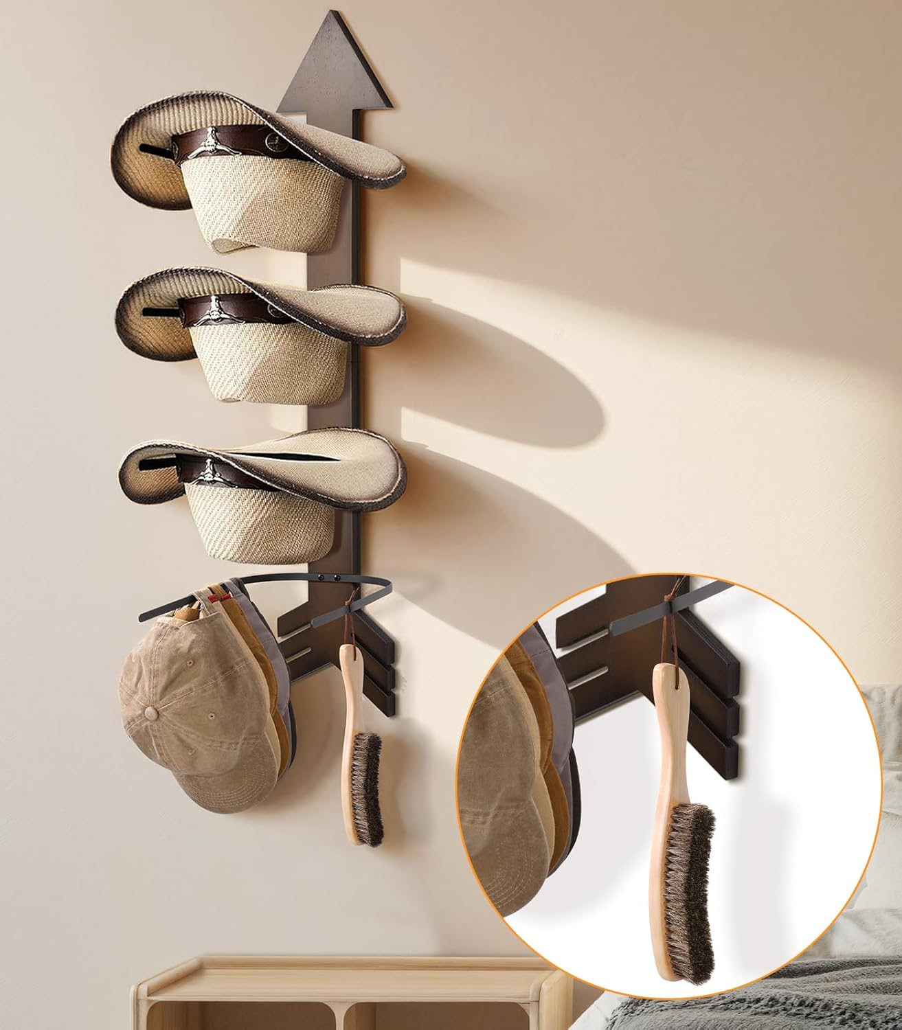 Cowboy Hat Box for Travel, Waterproof Hat Travel Case, Cowboy Hat Brush, 100% Horsehair Brush for Cleaning