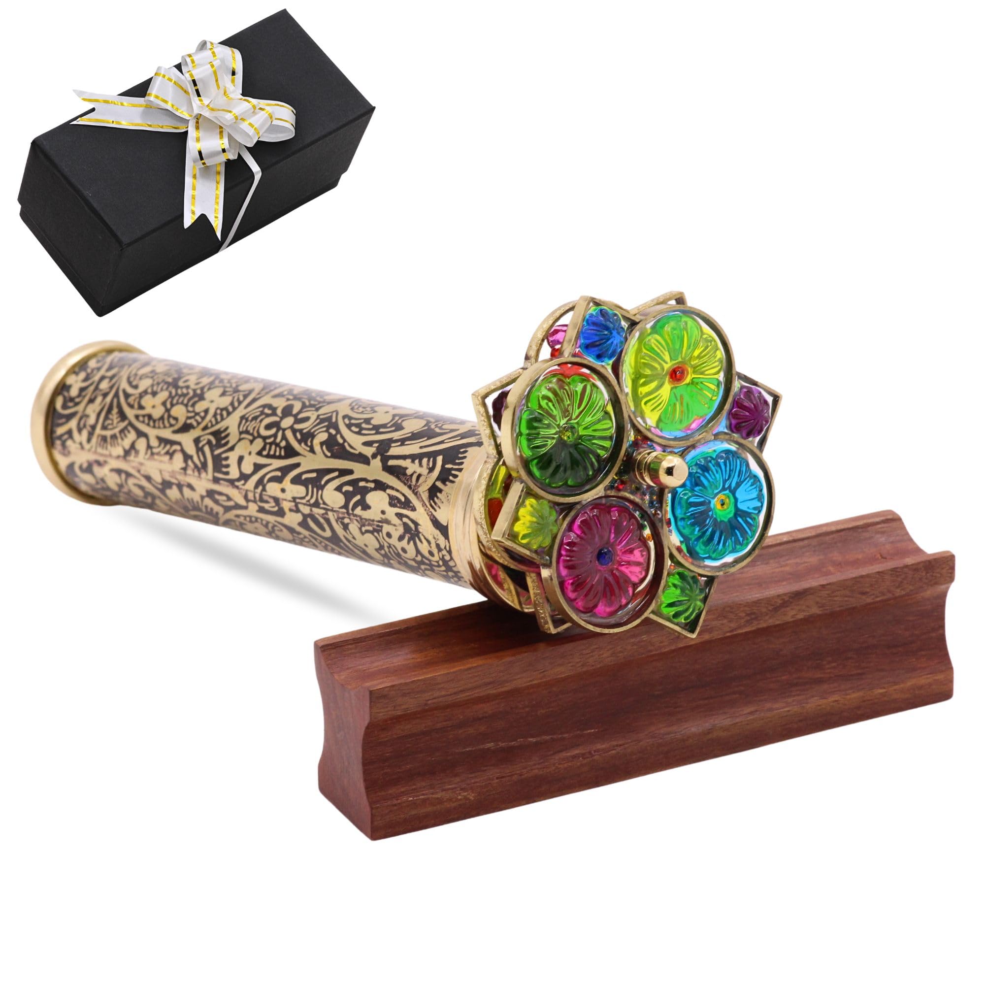 YVCrafts Handmade Giant Trigon Floral Gardens Brass Kaleidoscope with Two Wheels, Perfect for art collectors and kaleidoscope enthusiasts - Image 3