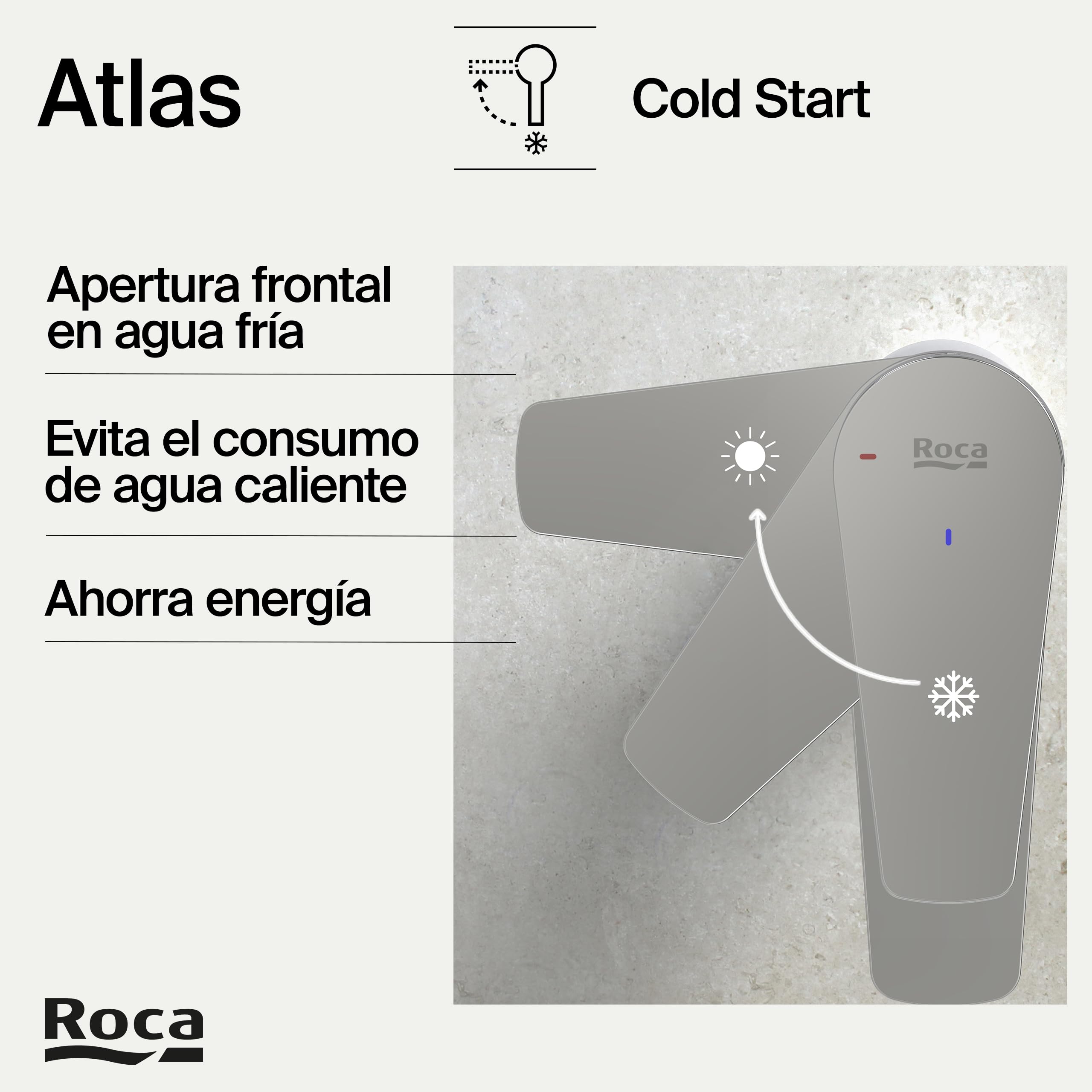 Roca Atlas Grifería para lavabo con tecnología Cold Start, grifo monomando de repisa con enlaces de alimentación flexibles, mezclador para cuarto de baño de fácil instalación, cromado, A5A3290C00