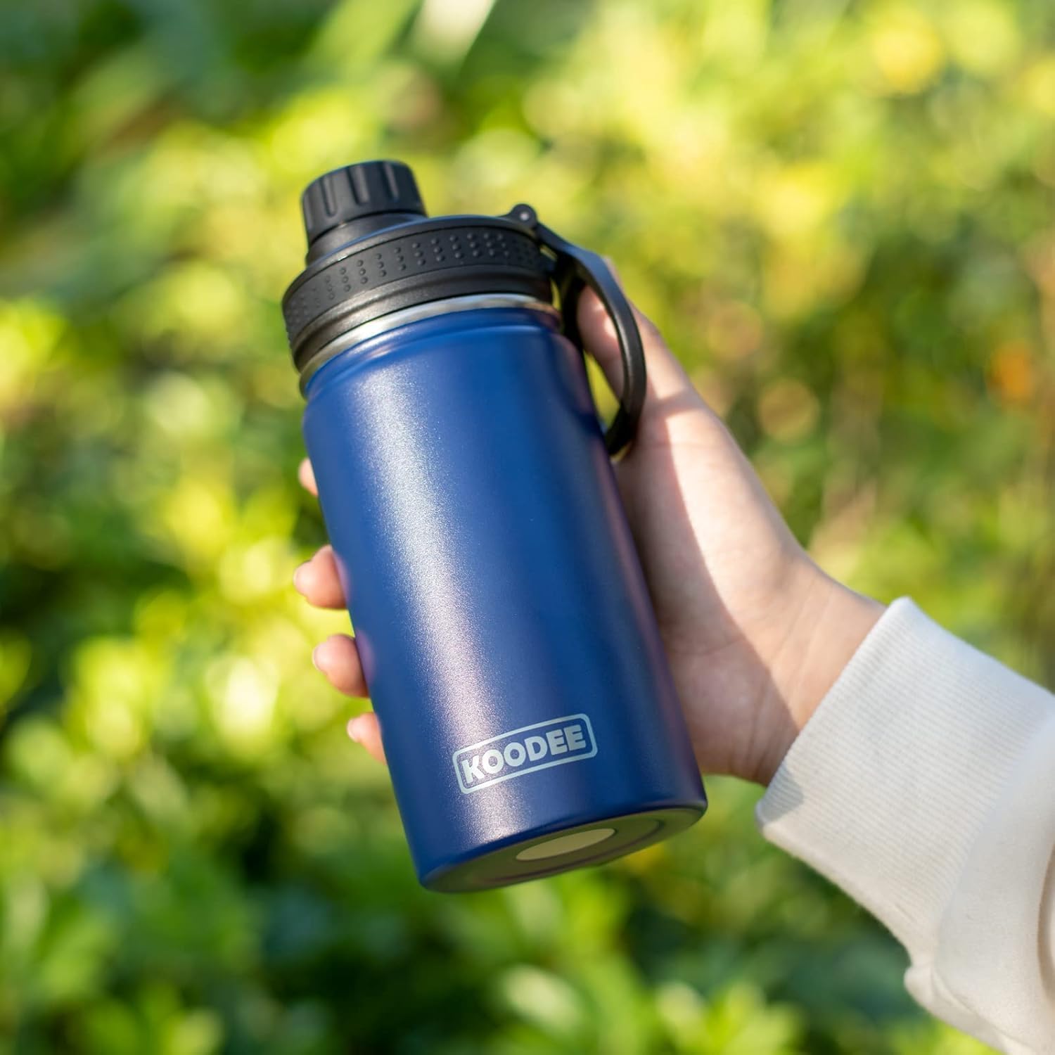 koodee Small Water Bottle 12 oz Stainless Steel Triple Wall Vacuum Insulated Wide Mouth Bottle with Leakproof Spout Lid (Navy) - Image 2