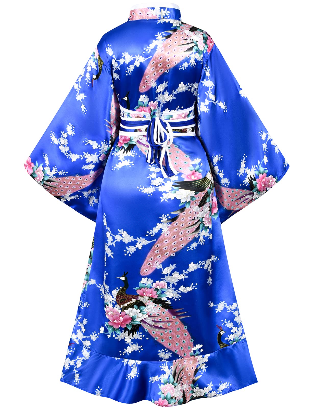 Kimono-Set für Damen, Geisha-Yukata mit Smoking-Rüschen, Satin-Bademantel und Nachtwäsche mit Blütenmuster, inklusive Fächer und Tabi-Socken