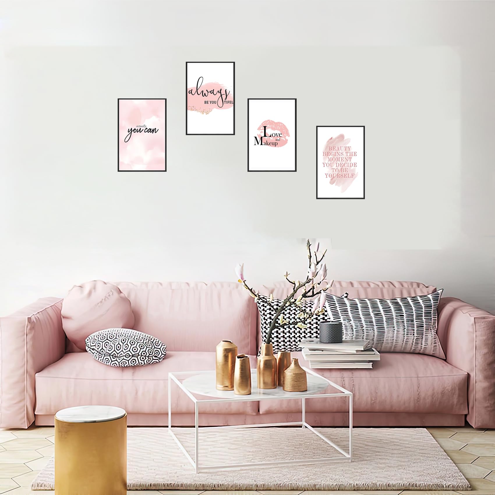 KLPOARTQ Set of 4 Frame Glamorous Pink Makeup Fashion Art Canvas Painting Posters Wall Decor Motivational for Girls' Room Pictures Prints Home Decoration - Image 3