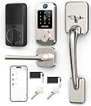 Built in WiFi Front Door Lock and Handle Set,SMONET Smart Lock Keyless Entry Fingerprint Keypad Smart Deadbolt,App Remote Control,Auto Lock,Front Door Lock Set for Exterior Doors,Black