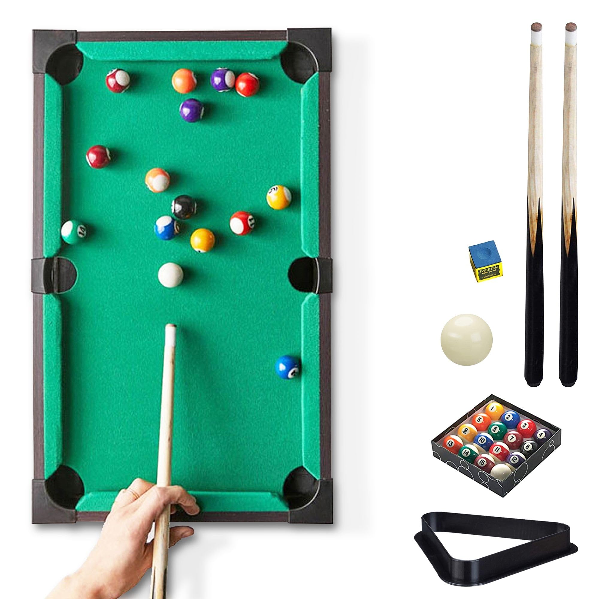 FISHTEC Mini-Billardtisch, mobiler Billardtisch, grüner Filz, 2 Queues, 16 Kugeln, 51 x 34 x 9,5 cm