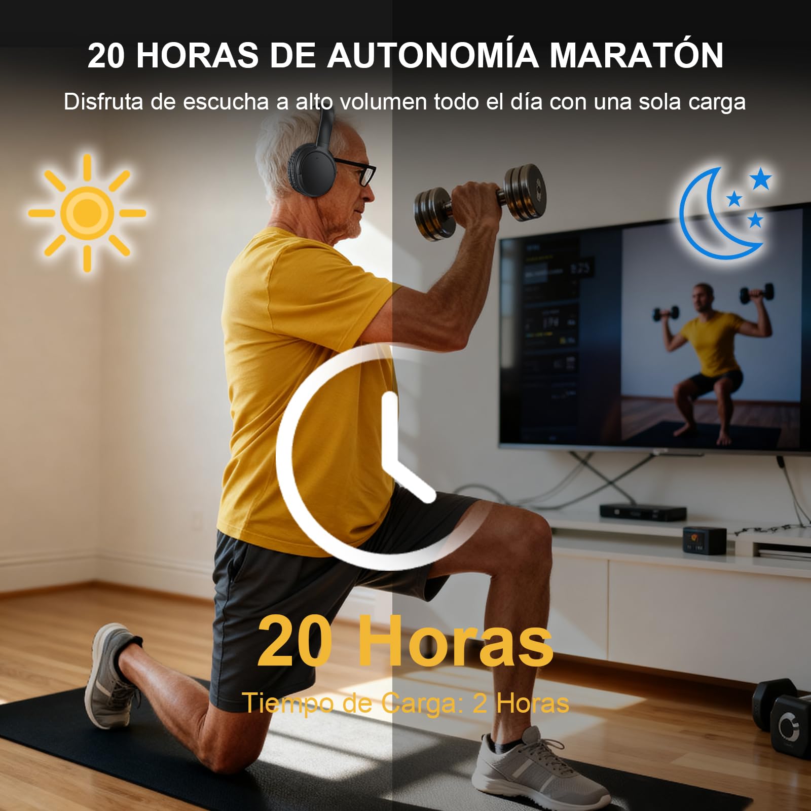 Auriculares TV Inalámbricos para Personas Mayores, AptX Baja Latencia TV Auriculares con Transmisor USB (Óptica/RCA/AUX/USB), Más Fuerte y Claro para Problemas Auditivos, 20H Autonomía, Plug & Play