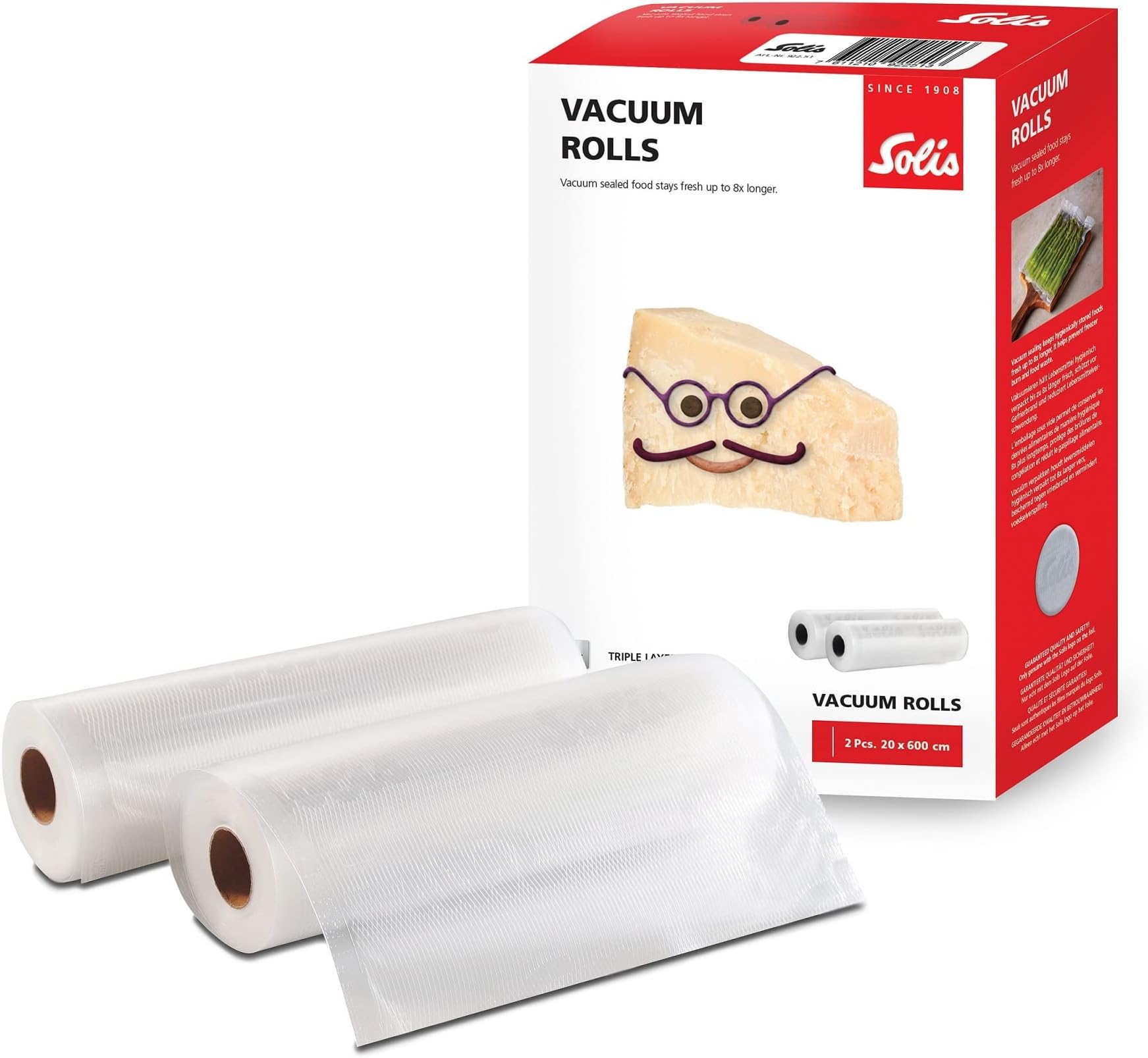 Solis Can be Cut to Size, 2 x Vacuum Film Rolls: 20 x 600 cm, Sealing Film for Vacuum Sealer Reusable