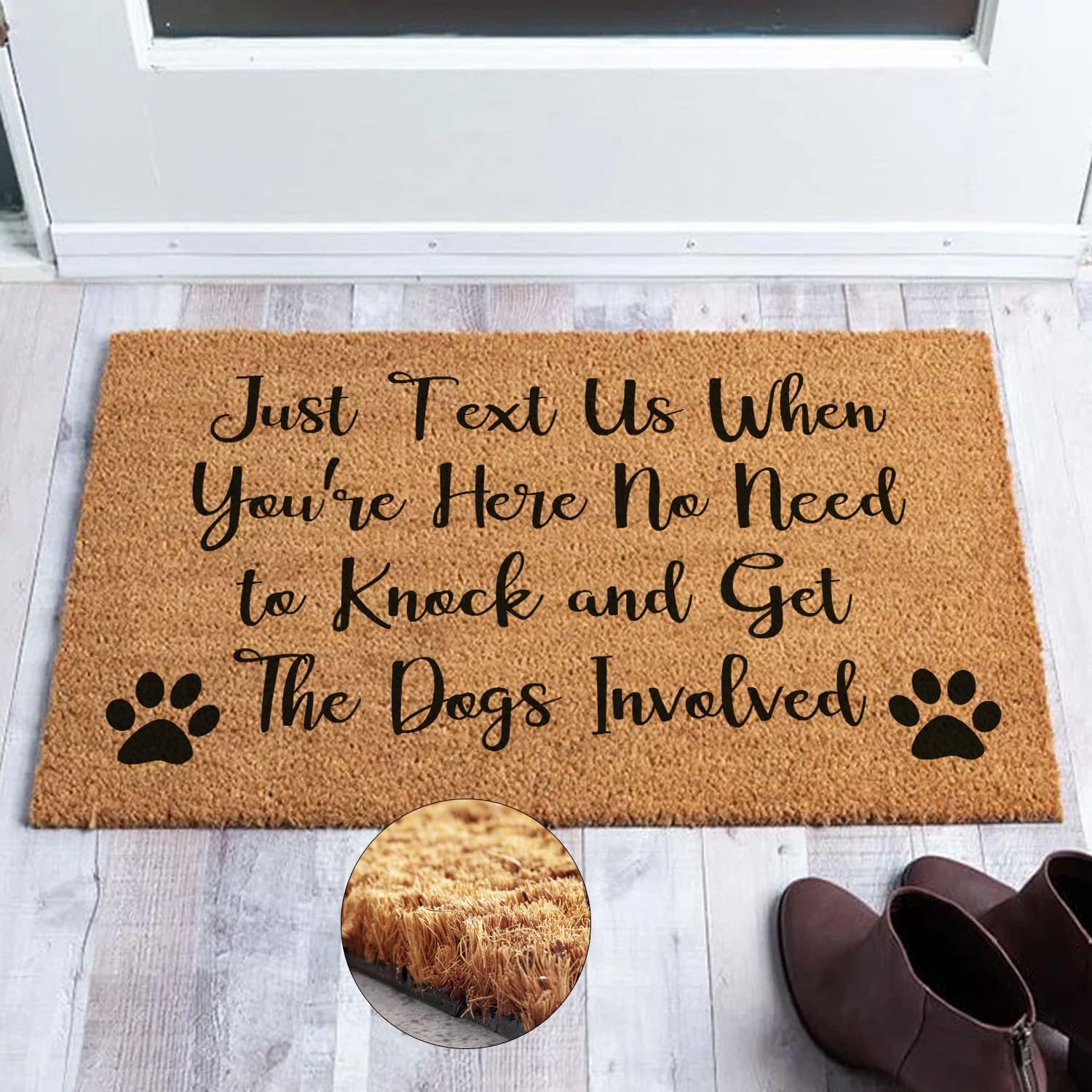 Funny Coir Doormat Text Us No Need to Knock Welcome Front Porch Decor Doormat For The Entrance Way Personalized Rugs with Heavy-Duty PVC Backing Non Slip Outdoor Coconut Coir Doormat 23.6 x 15.7 inch