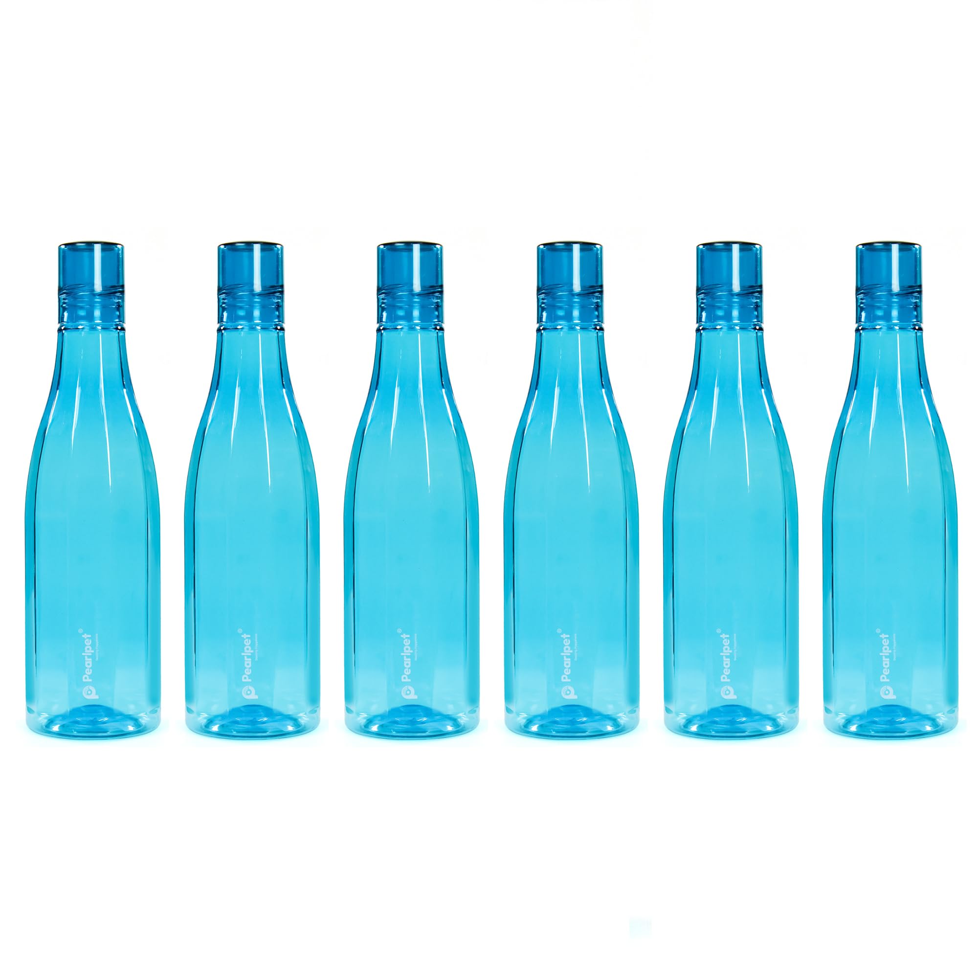PEARLPET Azzure Wasserflasche für Zuhause, auslaufsichere Flaschen für den Kühlschrank, BPA-frei, lebensmittelecht, Kunststoff, 6 Stück, je 1000 ml, Blau