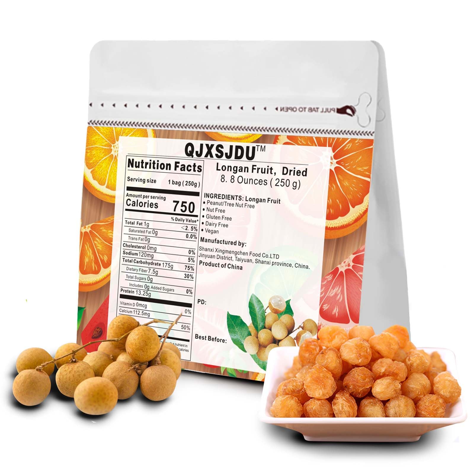 Dried Longan(8.8 Oz/250g) Dehydrated Fruit Edibles, Instant Cooking Congee, and Tea Bag Companion, No Extra Sugar, Fresh and Exotic Vagan Dried Fruit Snack
