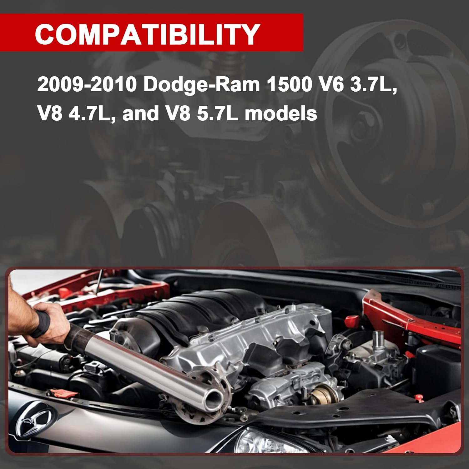 20-1013 Power Steering Pump with Pulley and Reservoir Assembly, Suitable for Dodge Ram 1500 V6 3.7L V8 4.7L 5.7L (2009-2010) Replaces 55398903AE, Power Assist Pump