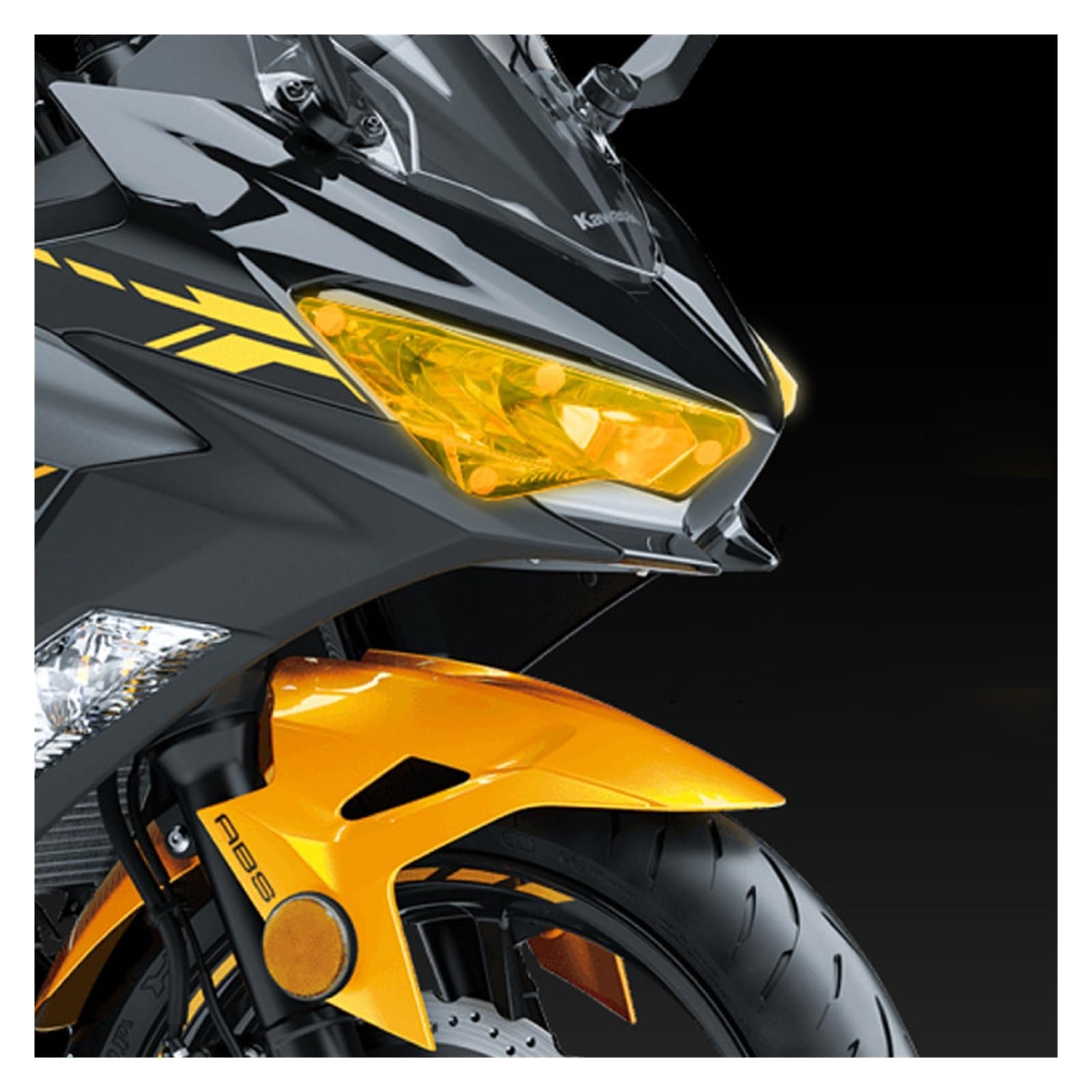 osłona reflektora motocykl Dla Kawasaki NINJA400 ZX-4R 4RR ZX-25R ZX-6R Reflektor Motocyklowy Ochronny,zmieniająca Kolor Folia Ochronna,soczewka Reflektora metalowy retro grill(Yellow)