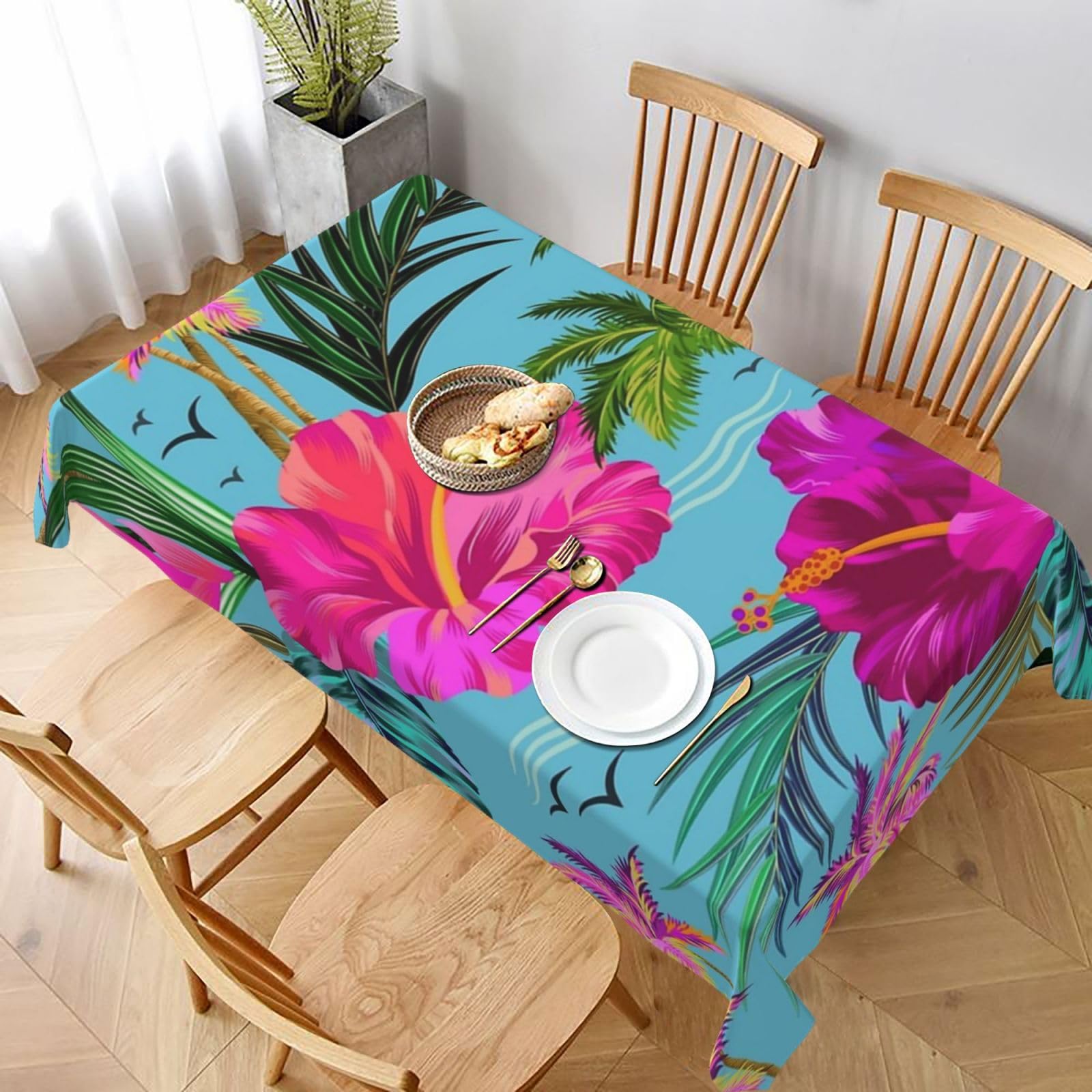 BNVSADC Hello Hawaii Printed Rectangle Tablecloth 228x152 CM, Water Resistant Polyester Table Cloth Decorative Fabric Table Covers for Kitchen Dining Table Parties Camping