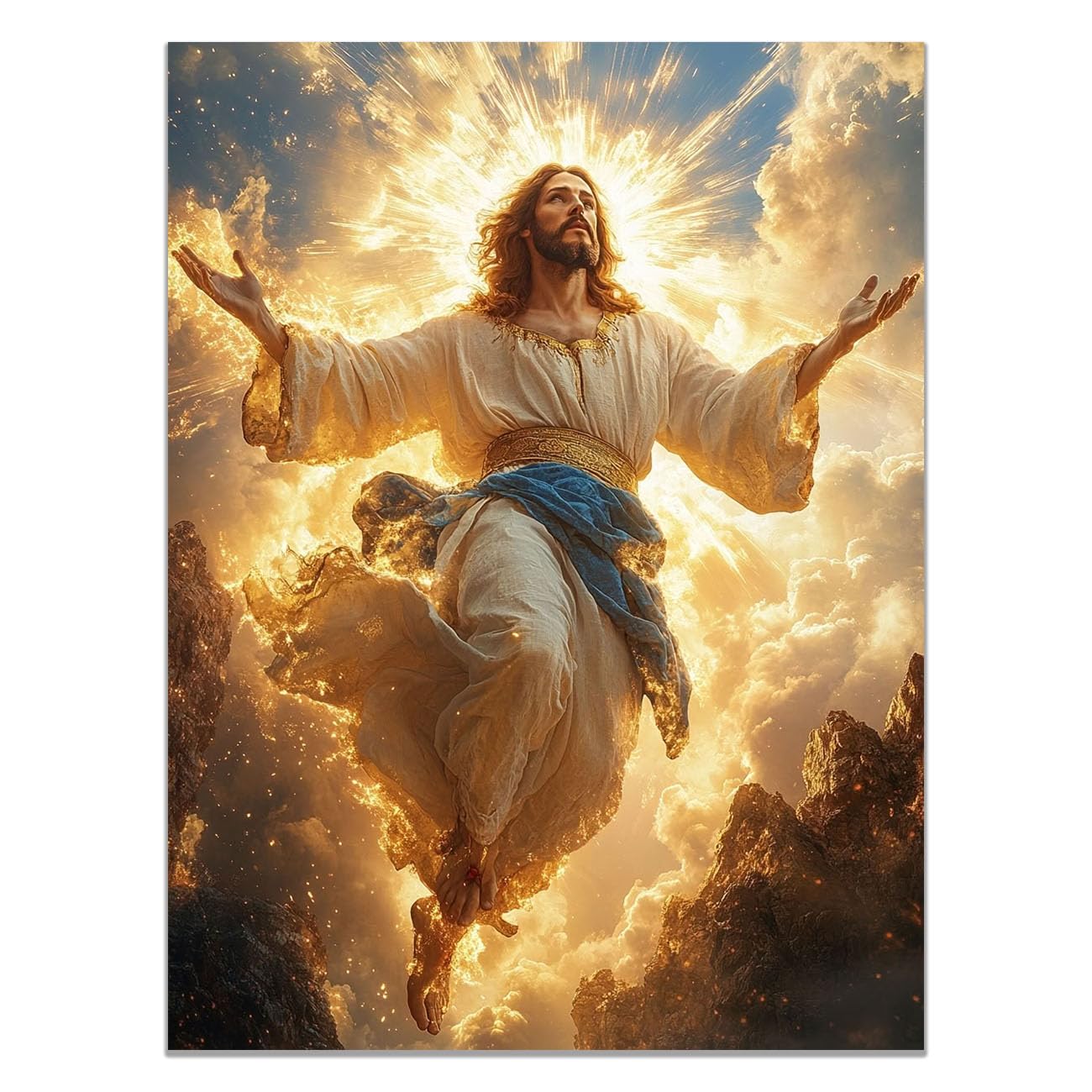 QUSAAOU Christian murals Jesus Christ with Animals Jesus canvas murals Canvas Wall Decor，Suitable for office,living room,bedroom and church decoration(sun gold)-70x100cm Unframed