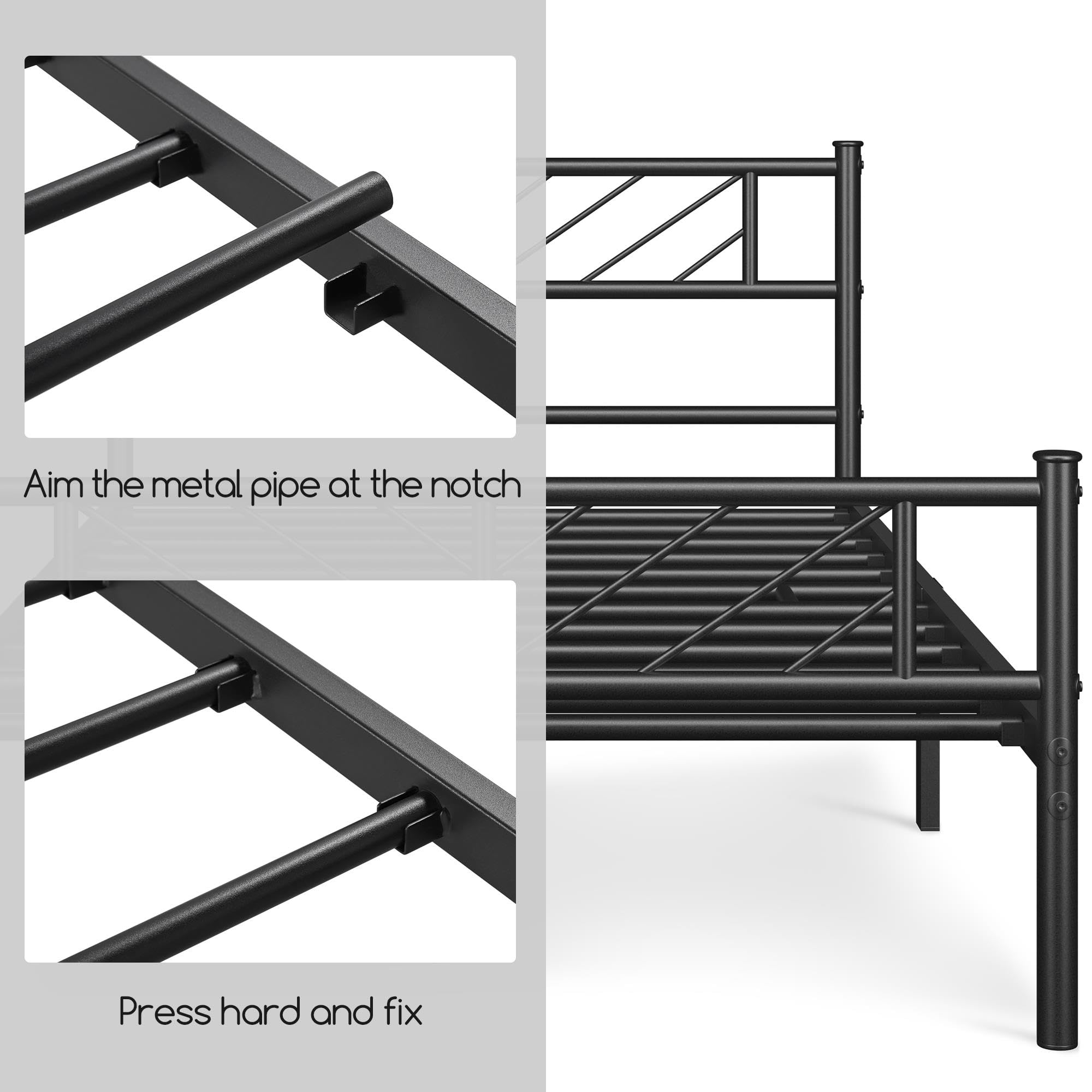 Yaheetech Struttura Letto Singolo in Ferro Metallo Testiera Industriale Camera da Letto Ospiti Soggiorno Semplice Moderno Nero 90 x 190 cm